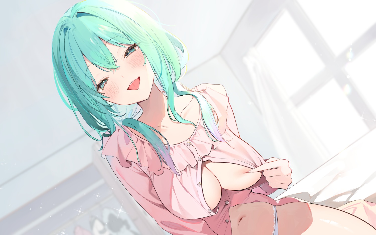 no_bra open_shirt pajama pantsu undressing yuruta