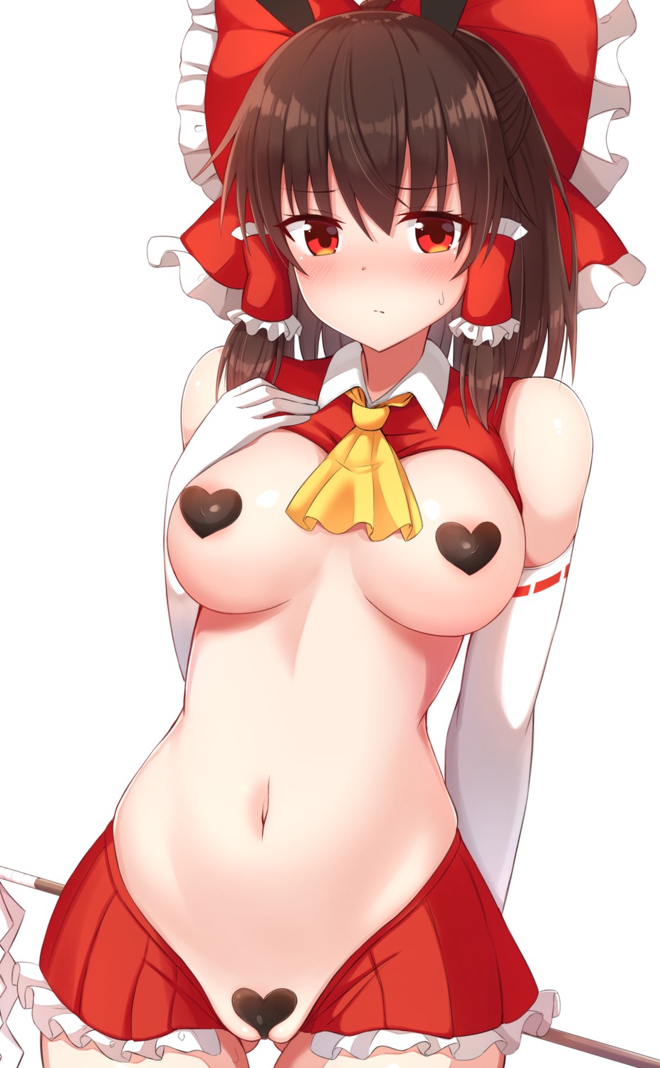 areola breast_hold breasts cameltoe erect_nipples hakurei_reimu maebari no_bra nopan pasties taki_sandstone touhou