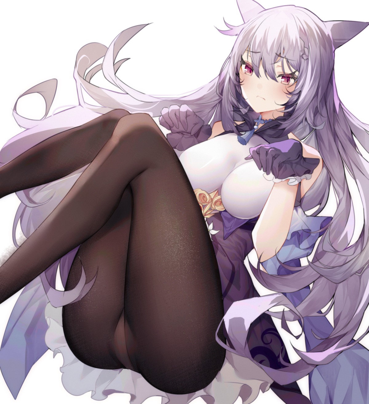 asian_clothes genshin_impact keqing pantsu pantyhose skirt_lift xiongshouji