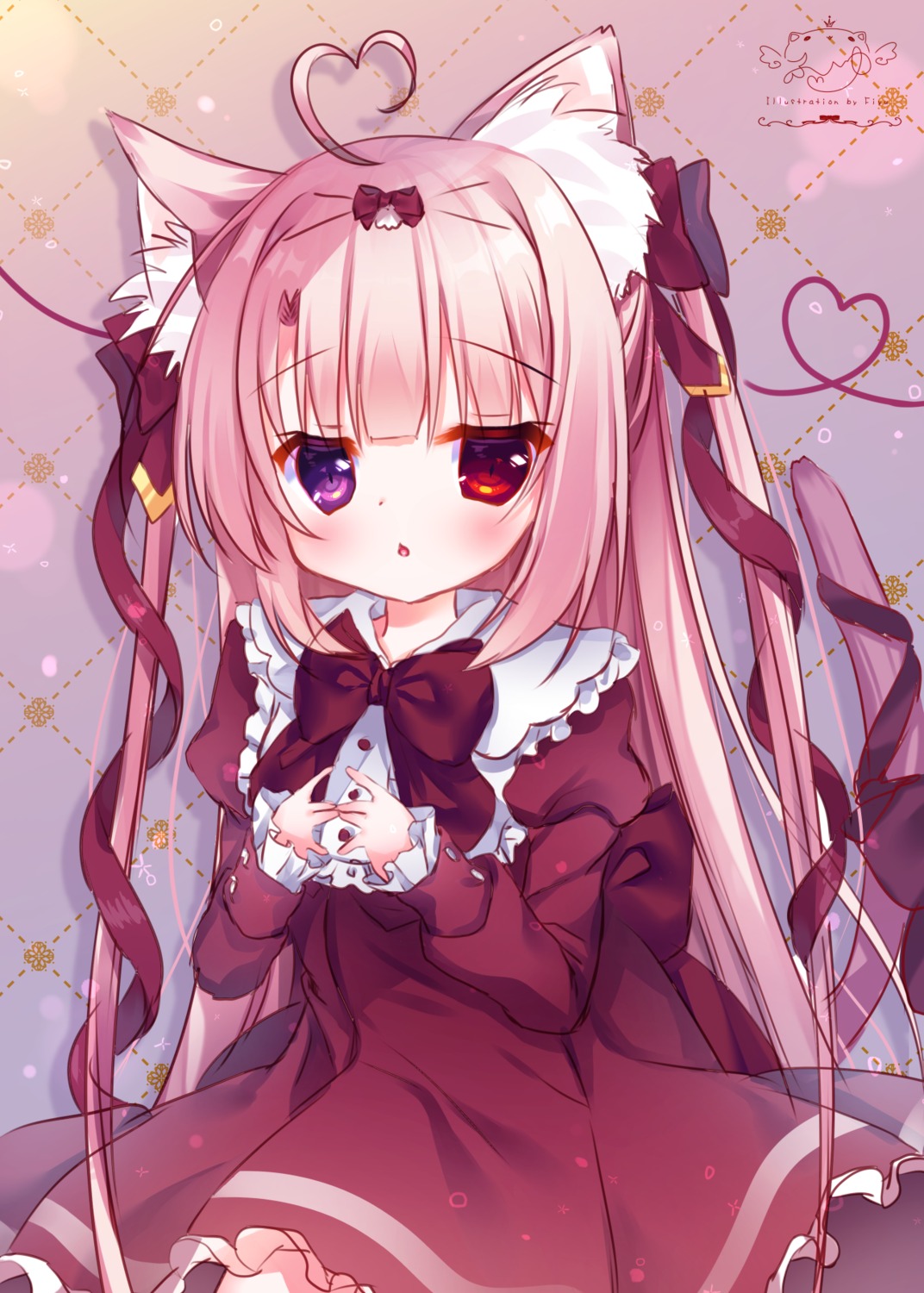 animal_ears dress fuxiyu gothic_lolita heterochromia lolita_fashion nekomimi skirt_lift tail