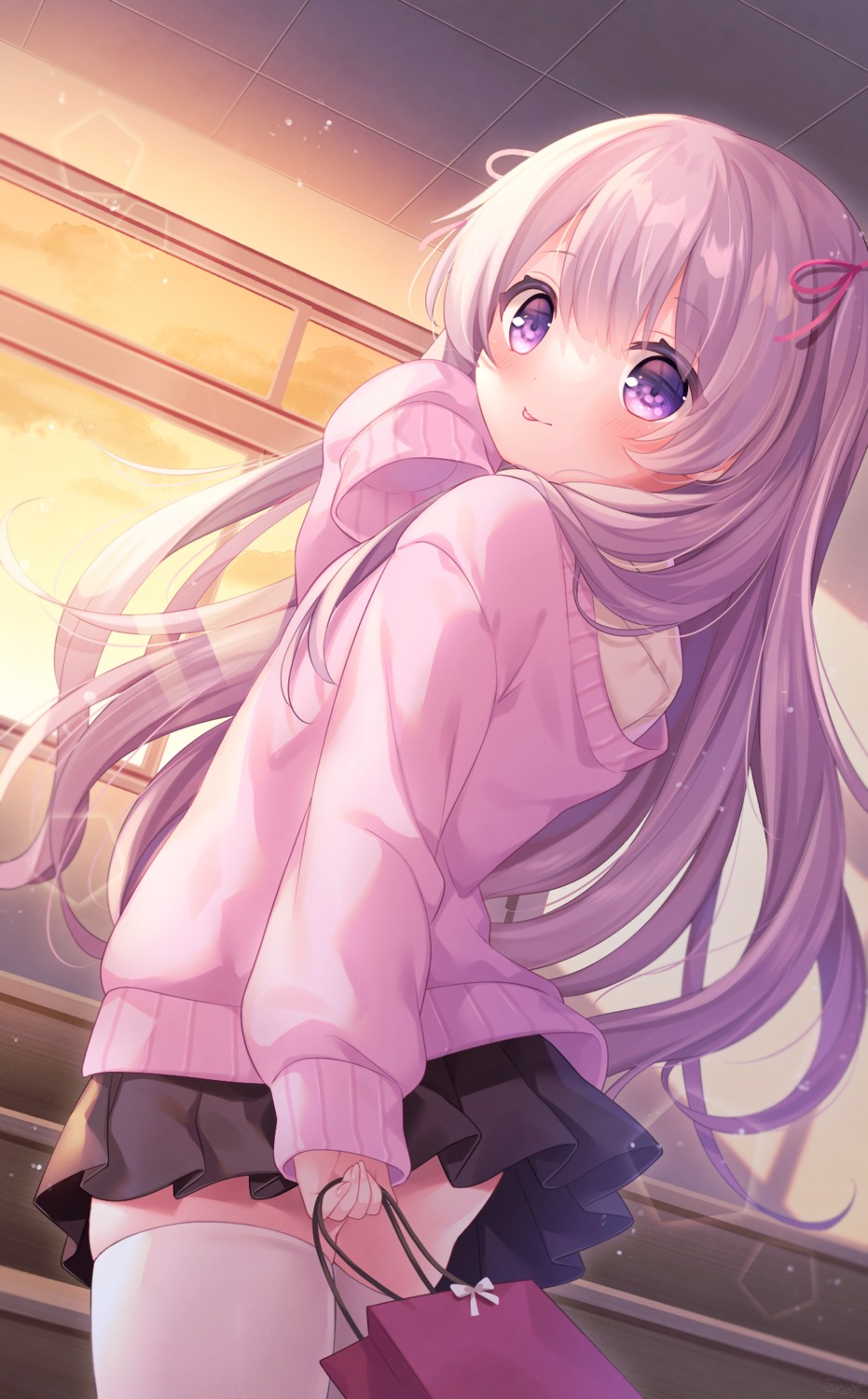 artist_revision komachi_pochi seifuku skirt_lift sweater thighhighs valentine