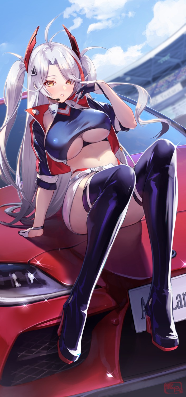 azur_lane heels no_bra pantsu prinz_eugen_(azur_lane) shimotsuki_shio thighhighs underboob