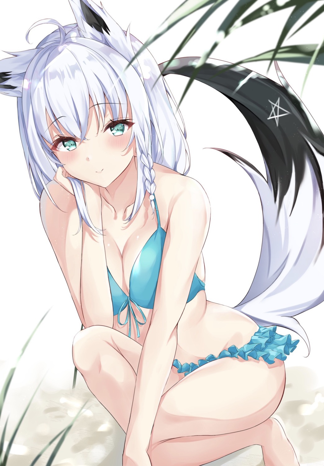 animal_ears bikini cleavage hololive hololive_gamers kitsune shirakami_fubuki swimsuits tail taracomax