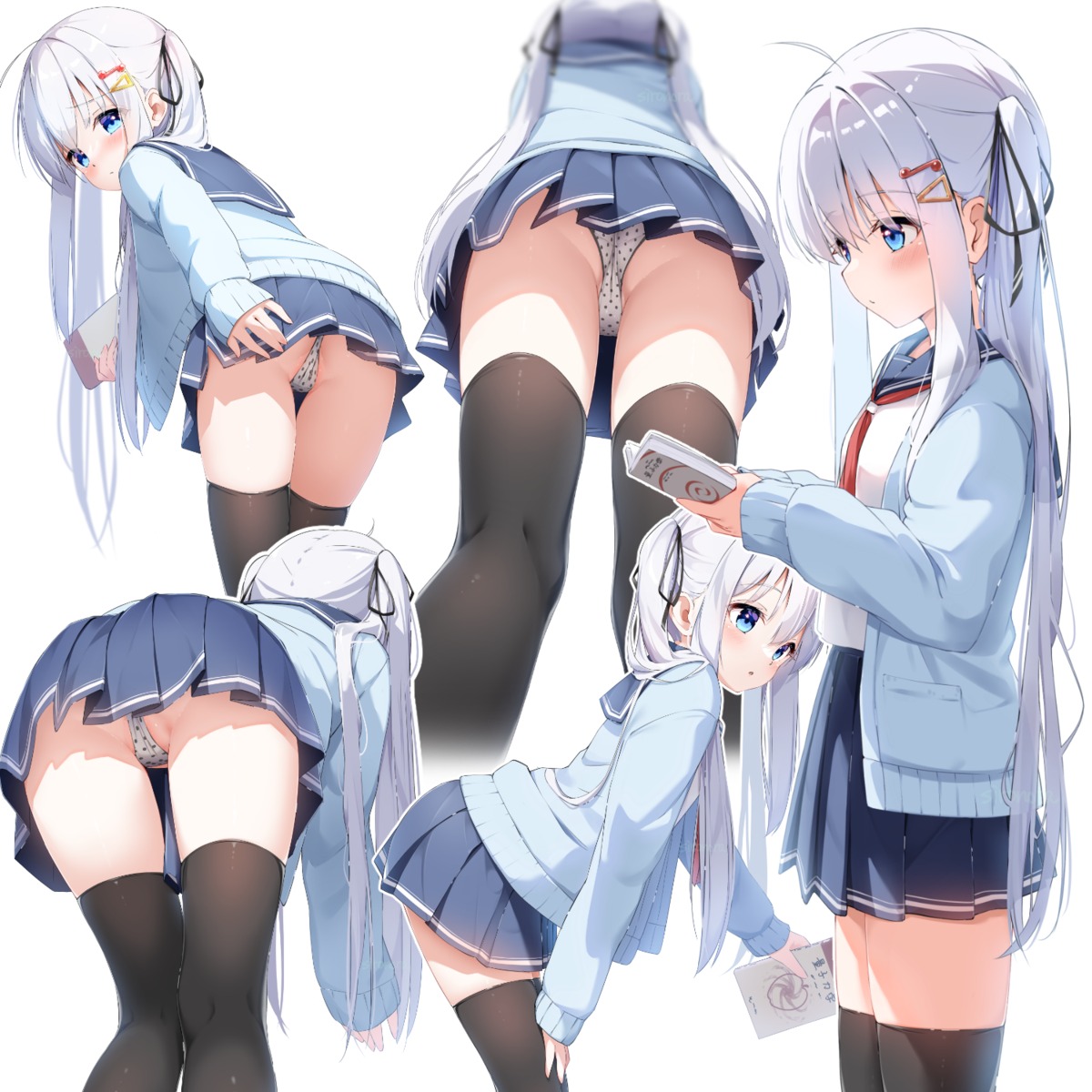 ass loli pantsu seifuku shironora skirt_lift sweater thighhighs thong