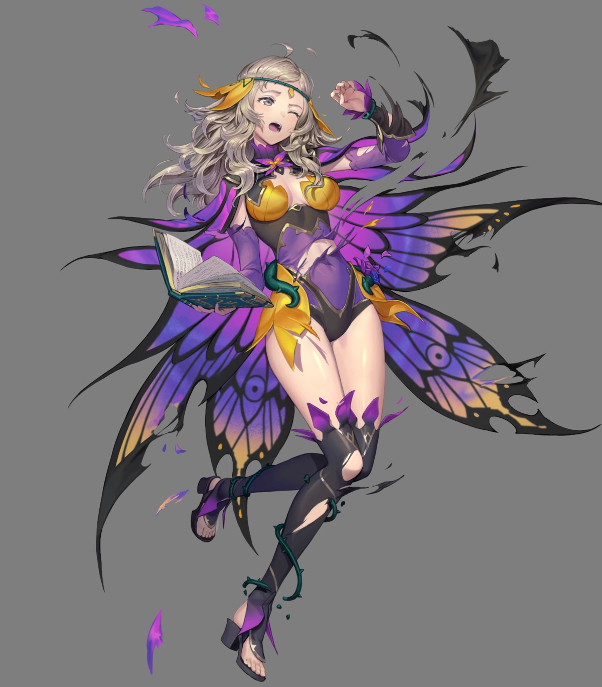 cleavage fairy fire_emblem fire_emblem_if gesoking heels leotard nintendo no_bra ophelia_(fire_emblem) see_through thighhighs torn_clothes wings