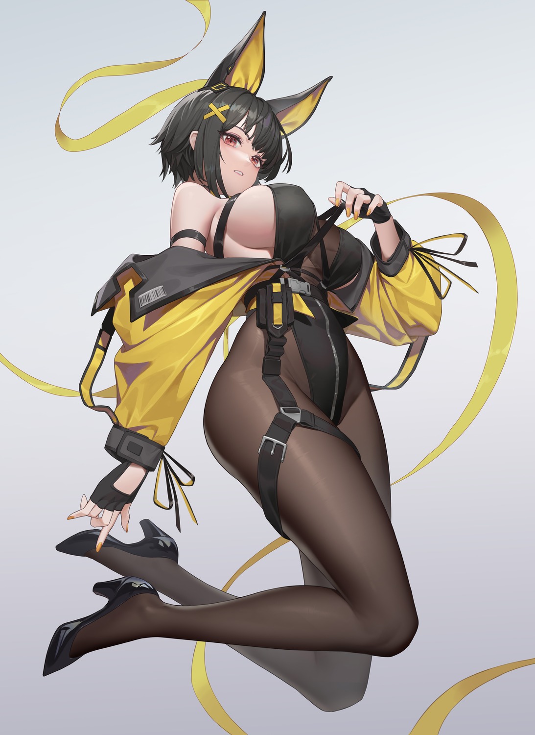 animal_ears garter heels leotard no_bra pantyhose see_through xzu