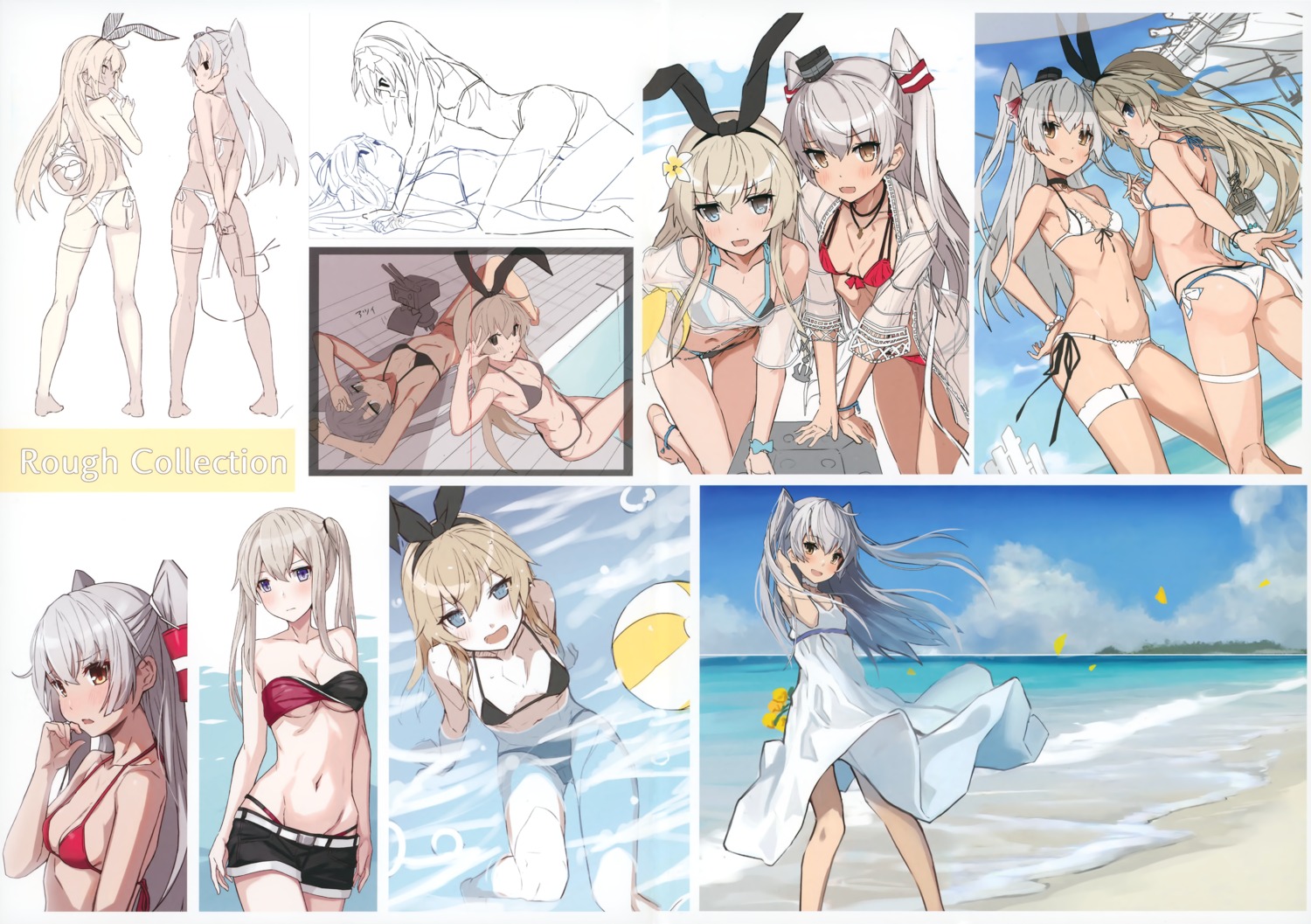 amatsukaze_(kancolle) ass bikini cleavage graf_zeppelin_(kancolle) kantai_collection shimakaze_(kancolle) swimsuits takanashi_kei_(hitsujikan) wet