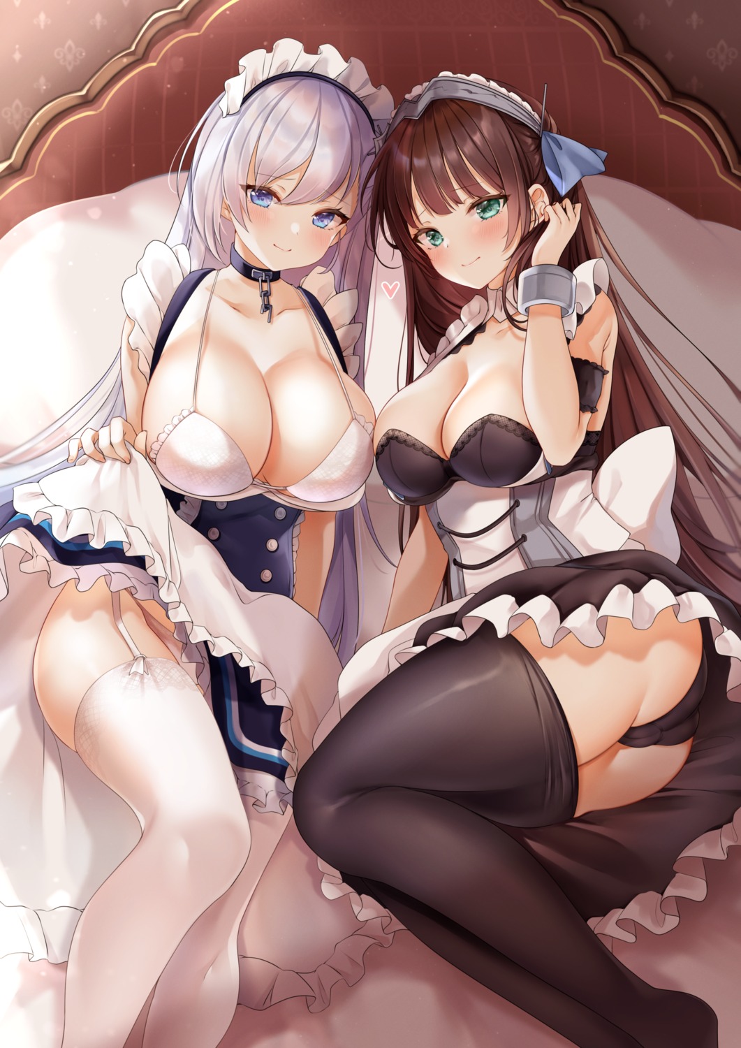 ass azur_lane belfast_(azur_lane) bra cameltoe maid neco_meito newcastle_(azur_lane) no_bra pantsu pantyhose skirt_lift stockings thighhighs