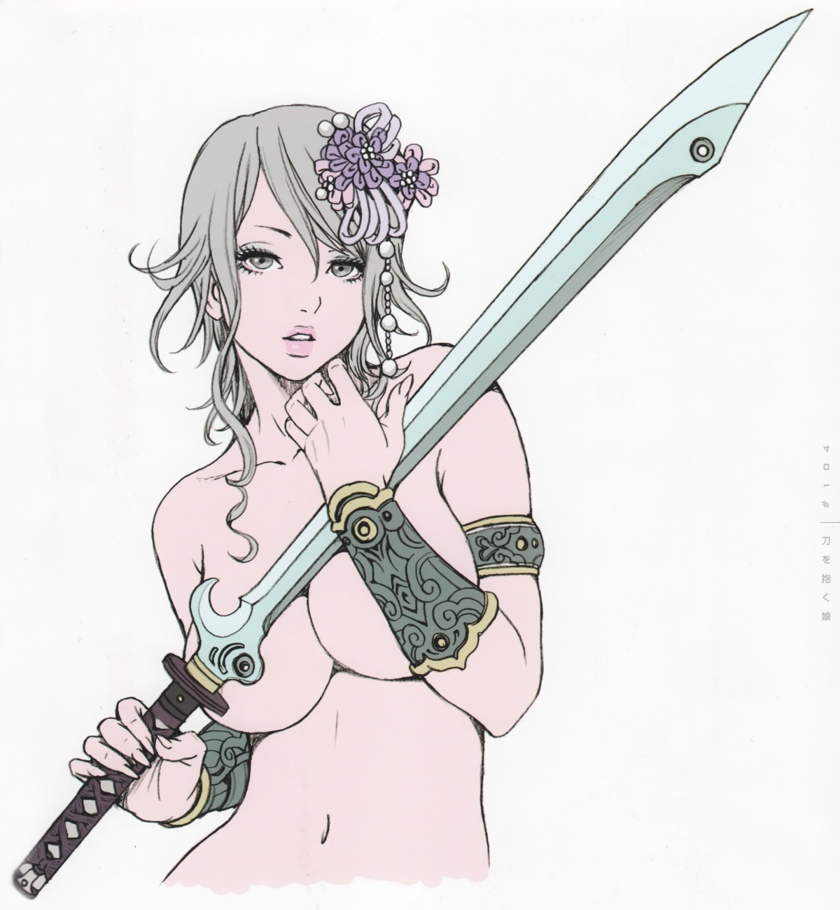 breast_hold naked shion_(yamashita_shunya) sword yamashita_shunya