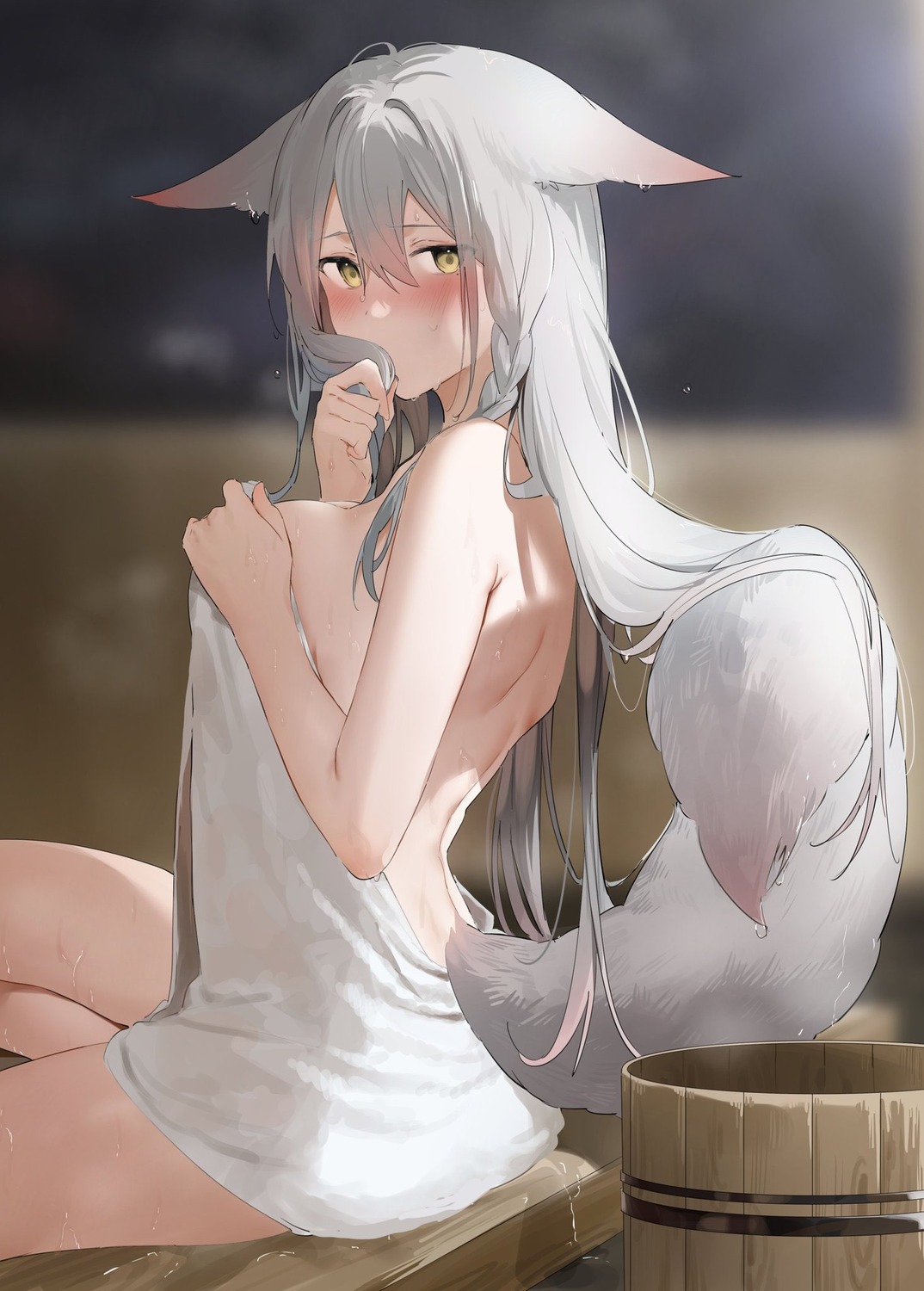 animal_ears breast_hold kitsune naked tail towel wet xretakex