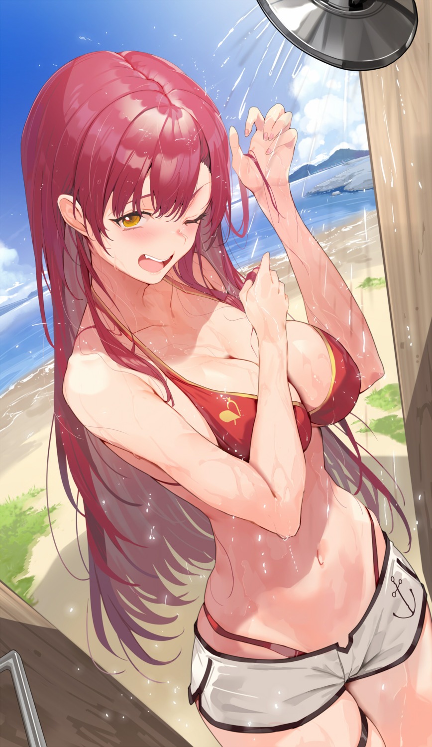 bikini garter hololive houshou_marine kakage swimsuits wet