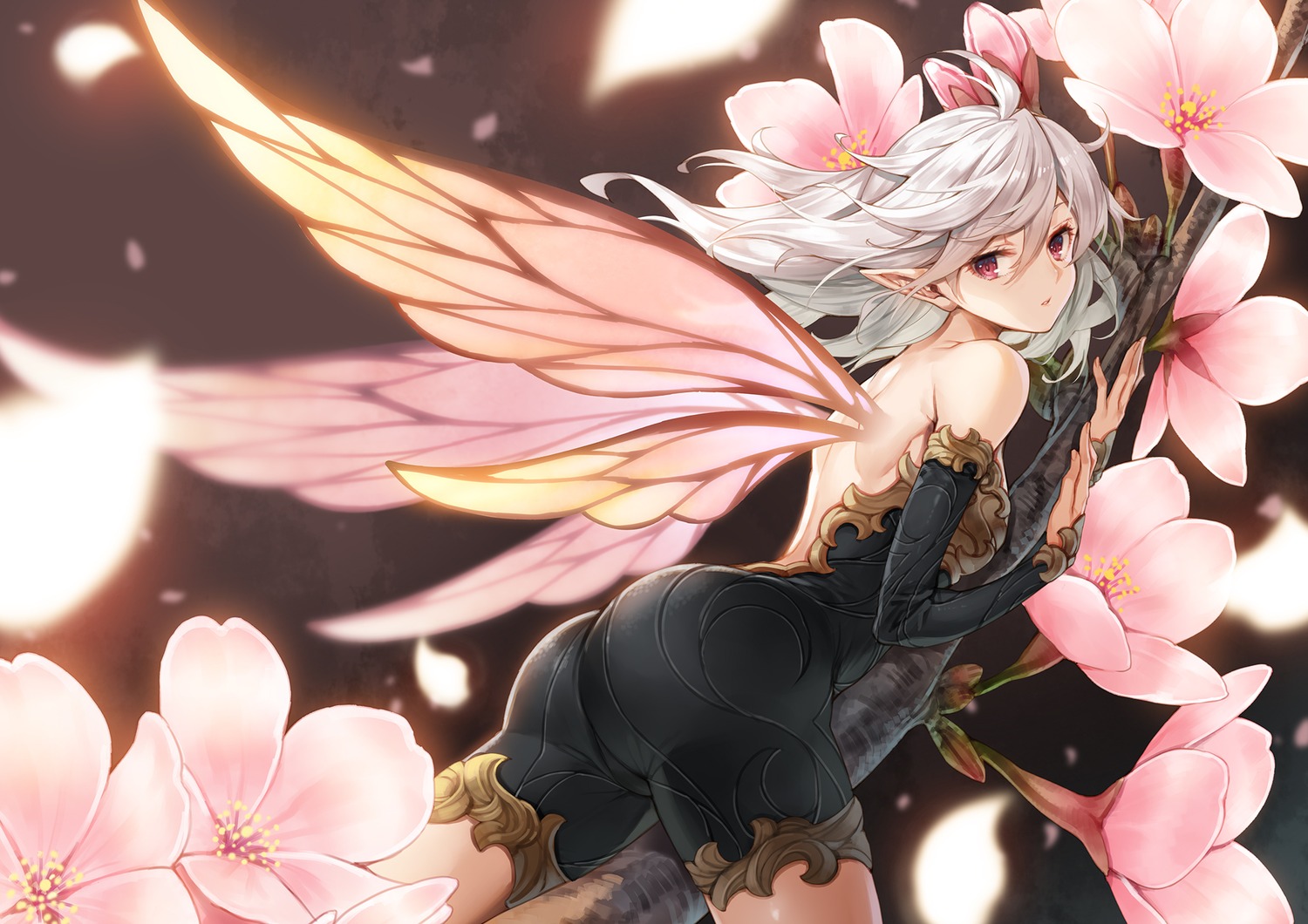 ass fairy hagure_keg no_bra pointy_ears wings