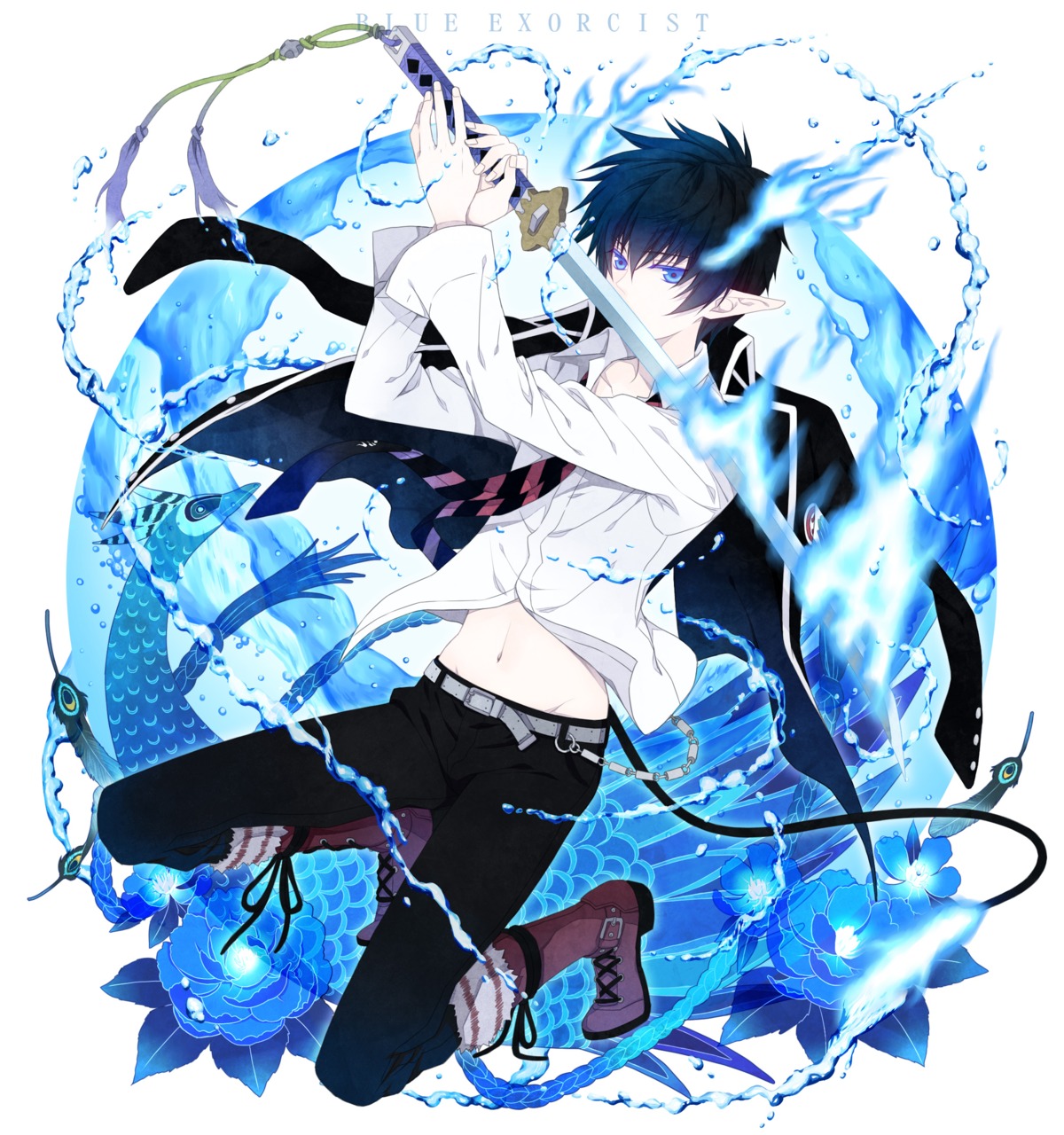 ao_no_exorcist male okumura_rin seifuku sword tail yuuno_(yukioka)