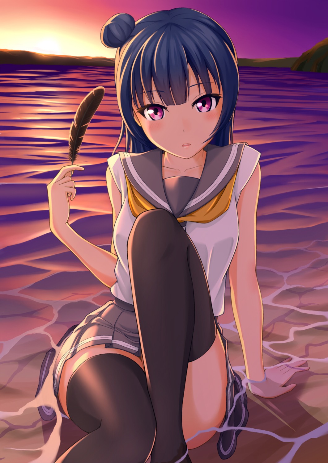 love_live!_sunshine!! seifuku thighhighs tsushima_yoshiko wet wet_clothes yuuren