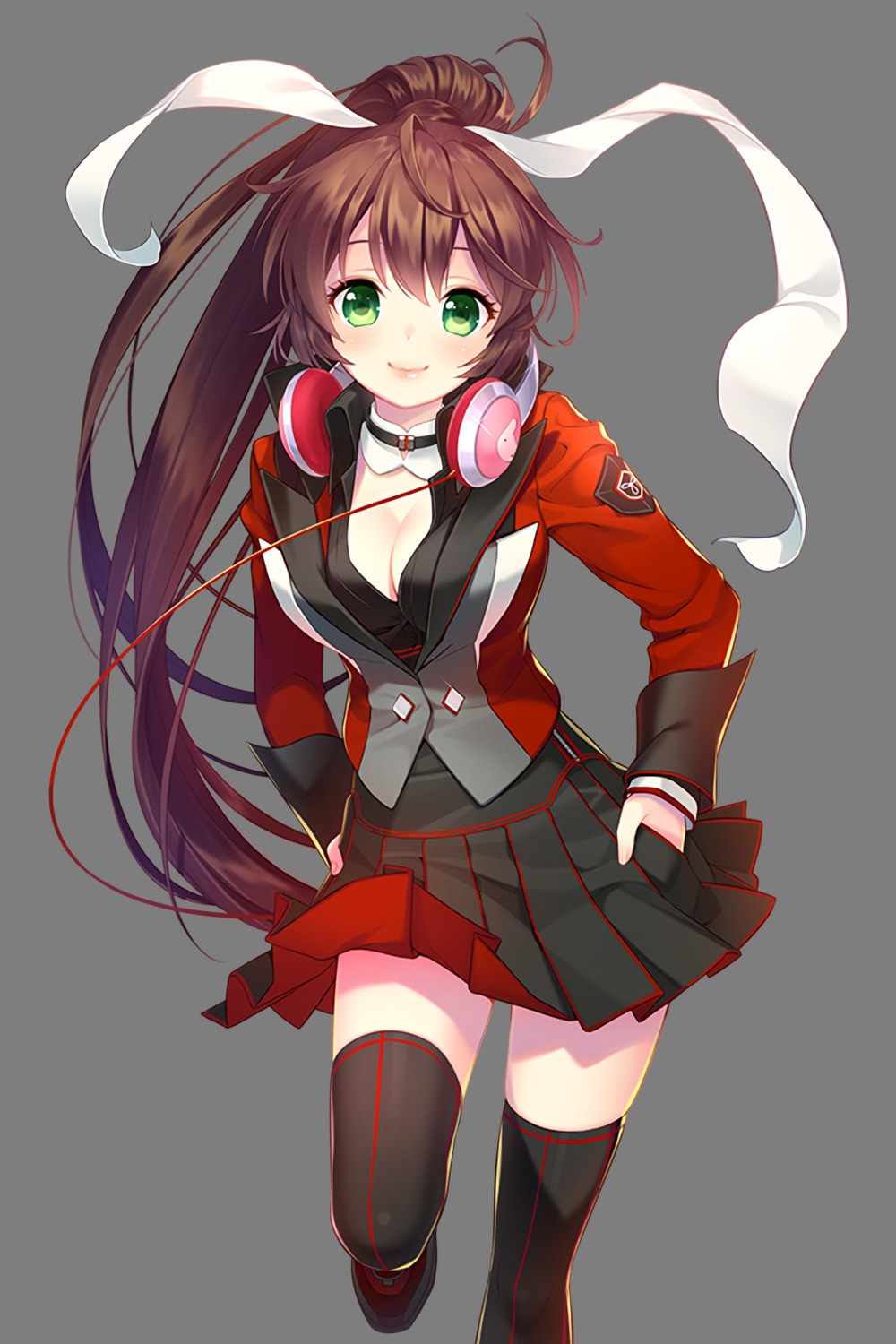 cleavage dmyo headphones open_shirt seifuku soccer_spirits thighhighs transparent_png