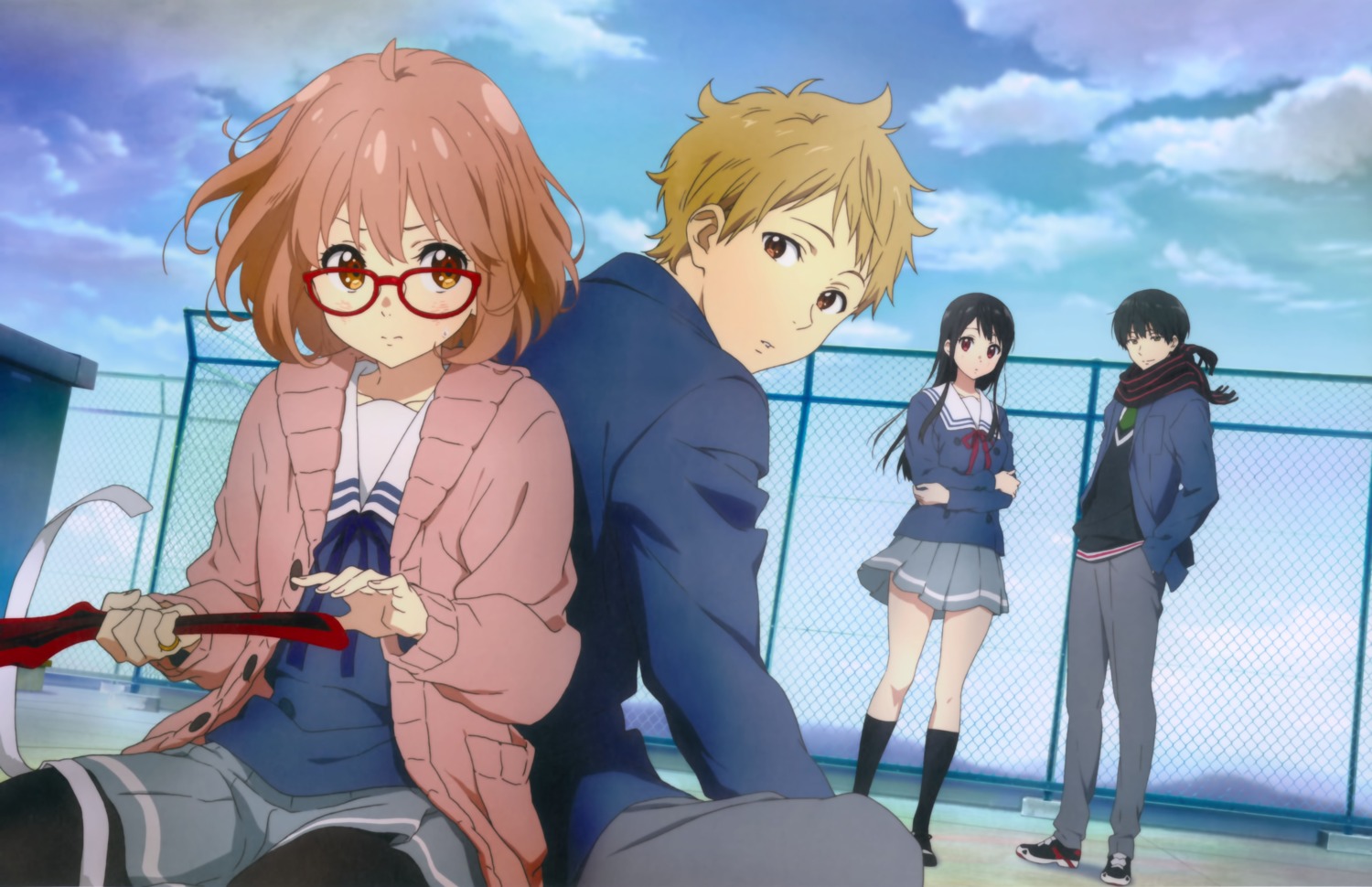 kadowaki_miku kanbara_akihito kuriyama_mirai kyoukai_no_kanata megane nase_hiroomi nase_mitsuki pantyhose seifuku