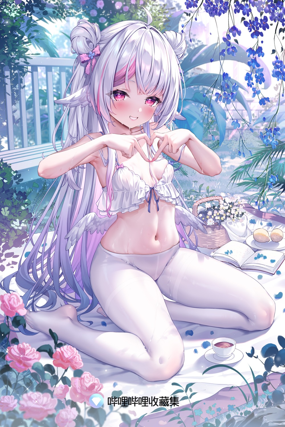 lingerie loli no_bra pantyhose sannio see_through watermark wet wings