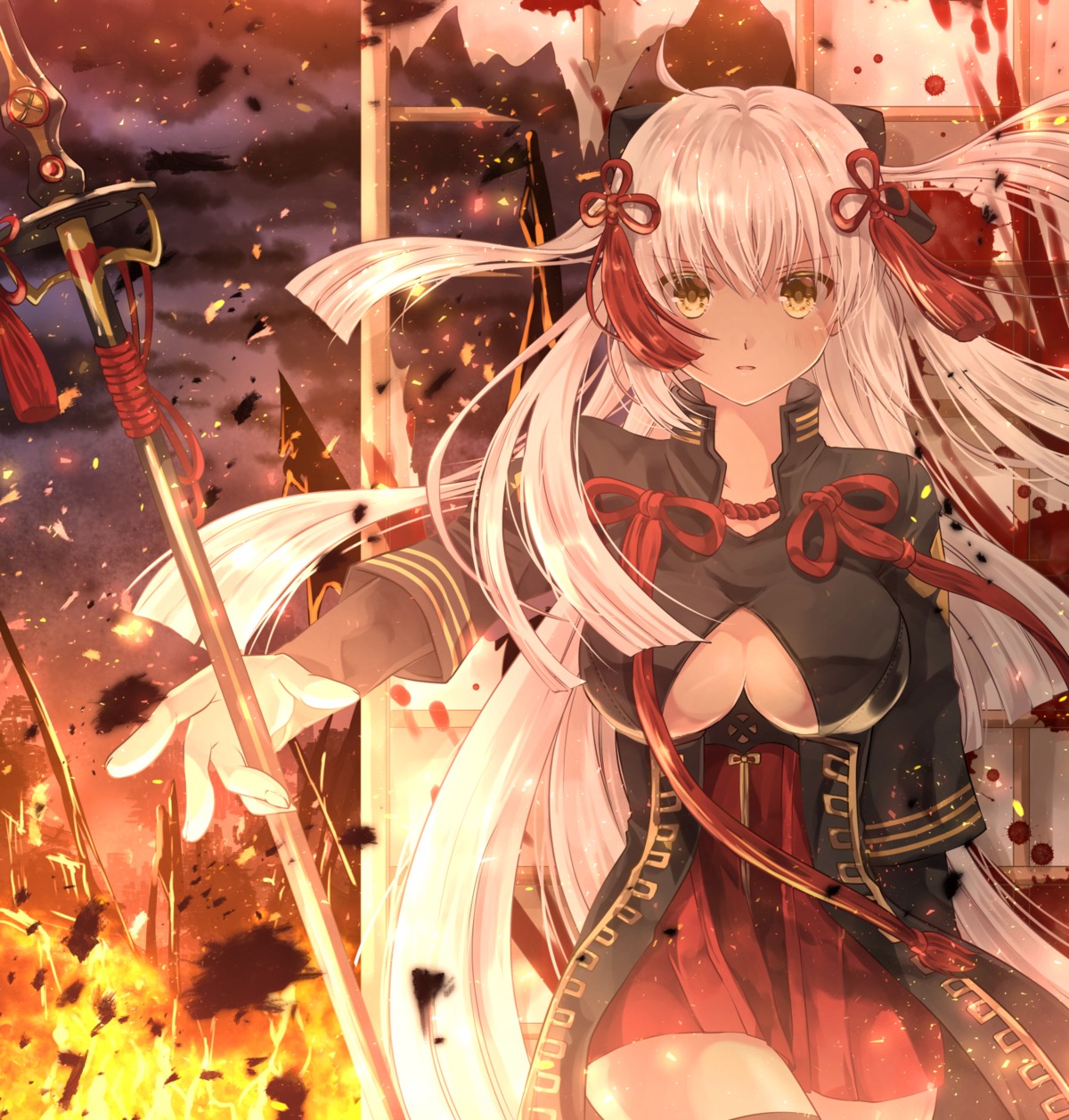 fate/grand_order iroha_(shiki) no_bra okita_souji_(alter)_(fate) weapon