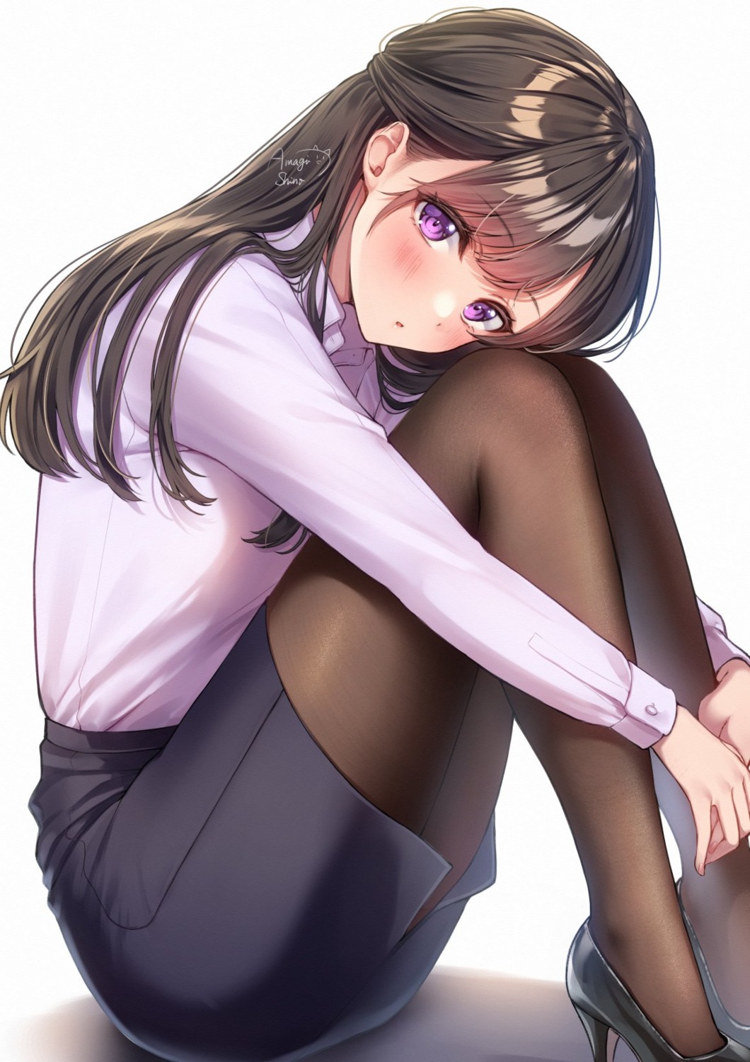 amagi_shino dress_shirt heels pantyhose