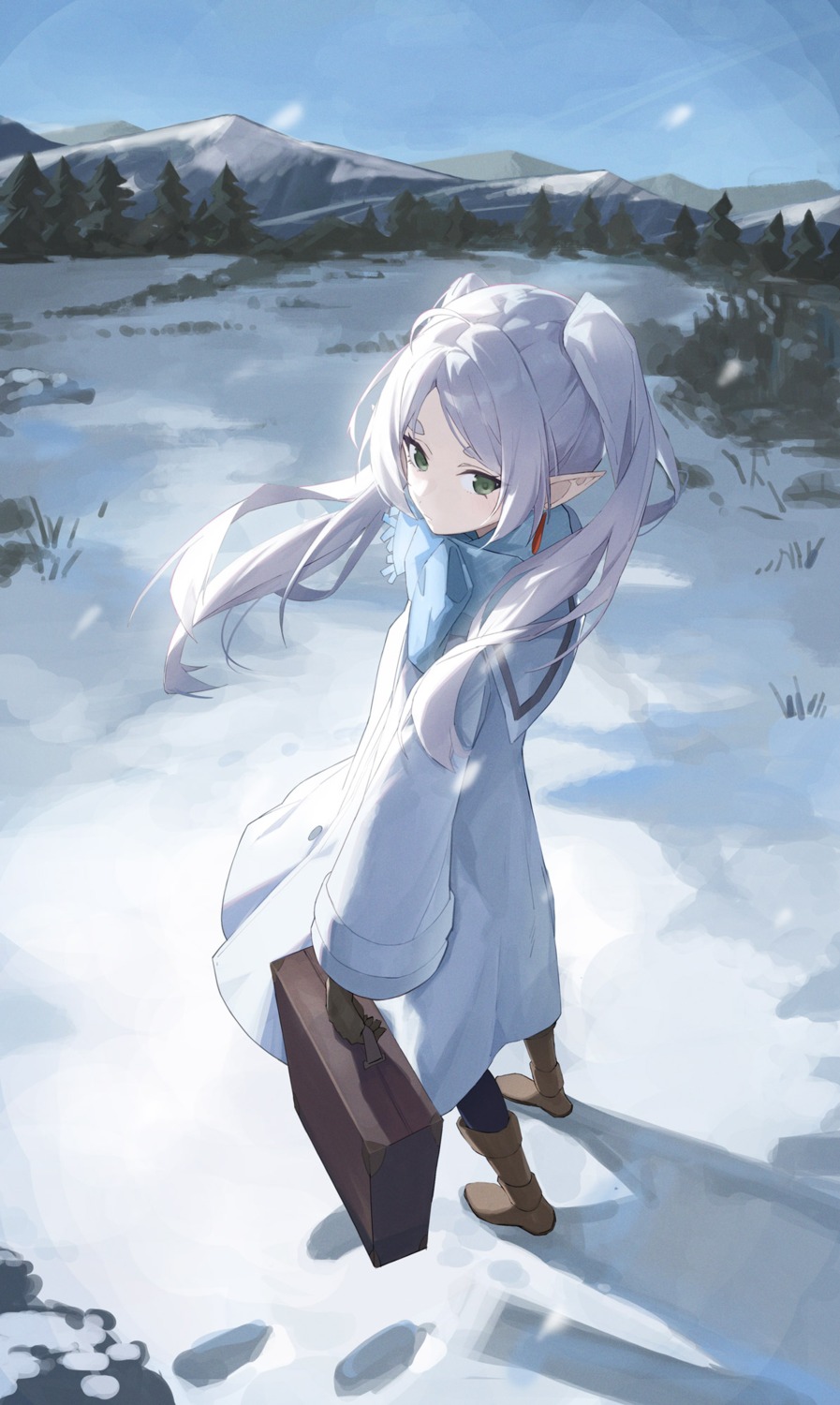 dress elf frieren pantyhose pointy_ears skirt_lift sousou_no_frieren xuegao_ice