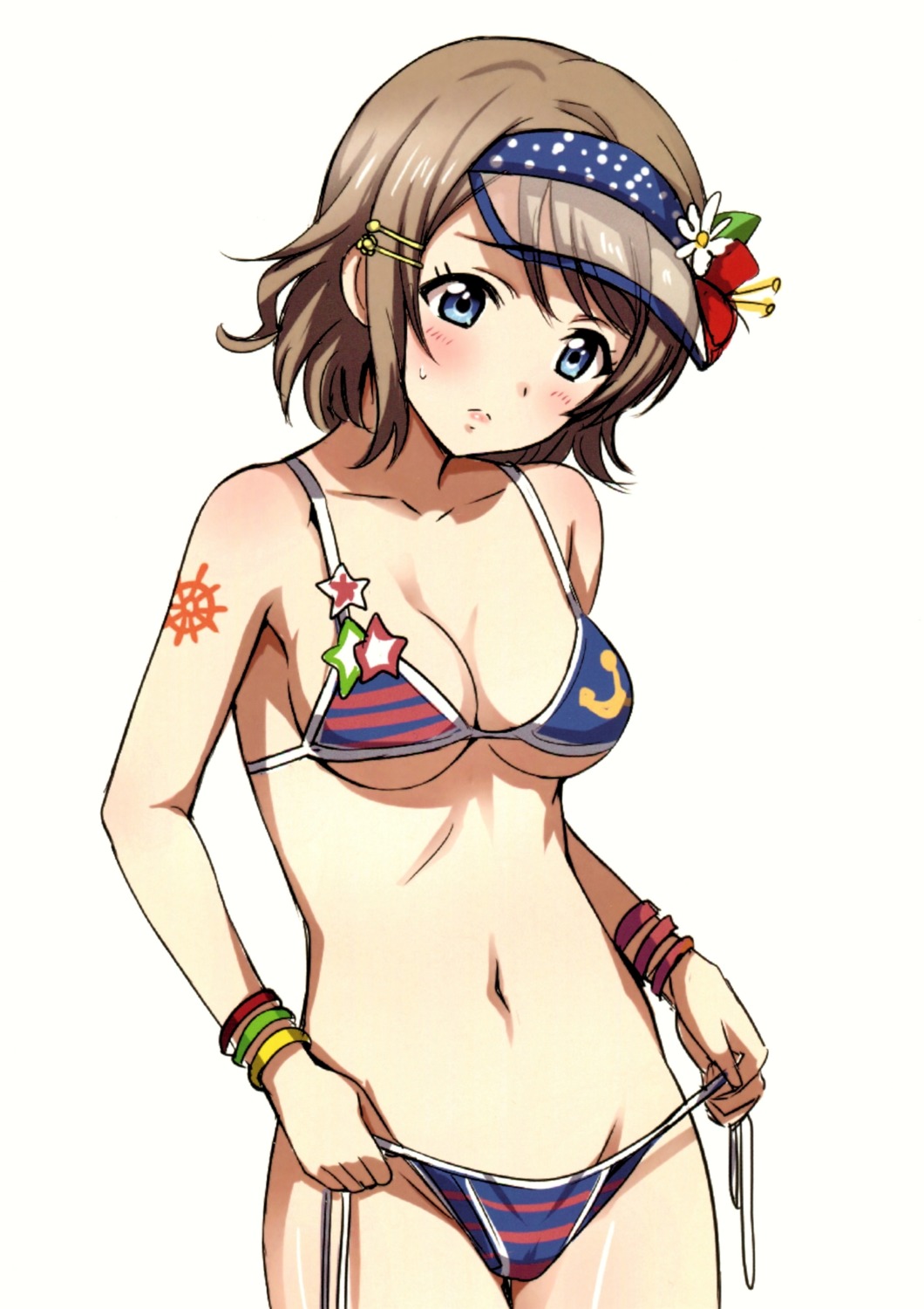 bikini cleavage love_live!_sunshine!! panty_pull sankuro swimsuits tattoo underboob undressing watanabe_you