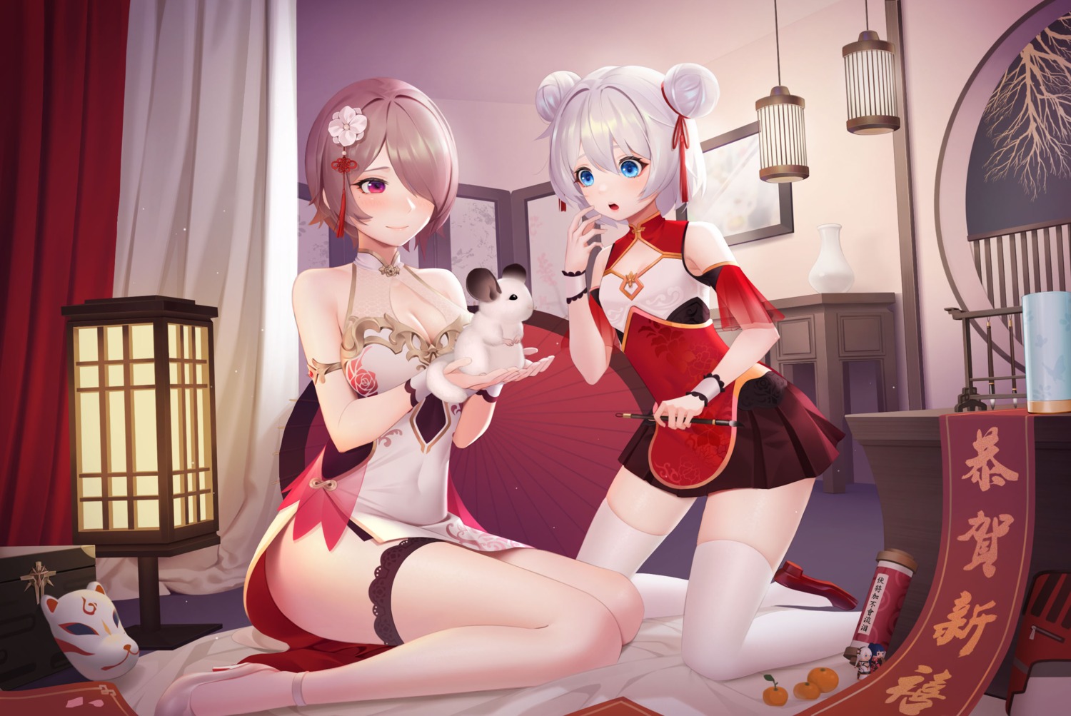 asian_clothes benghuai_xueyuan chinadress cleavage garter heels honkai_impact negi3 rita_rossweisse theresa_apocalypse thighhighs