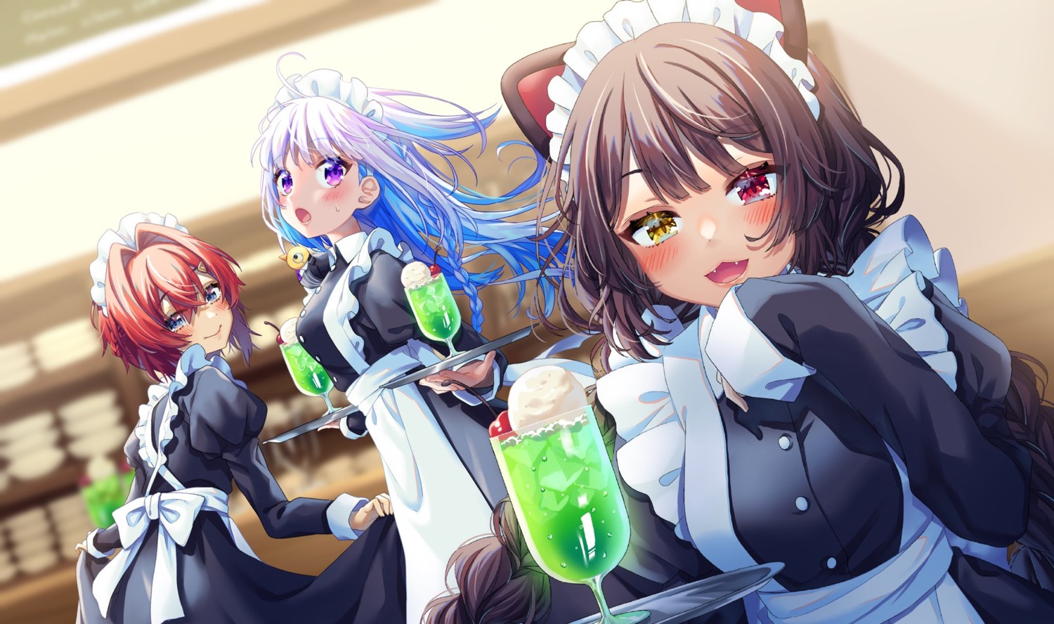 ange_katrina animal_ears heterochromia hina_(hinalovesugita) inui_toko inumimi lize_helesta maid nijisanji skirt_lift waitress