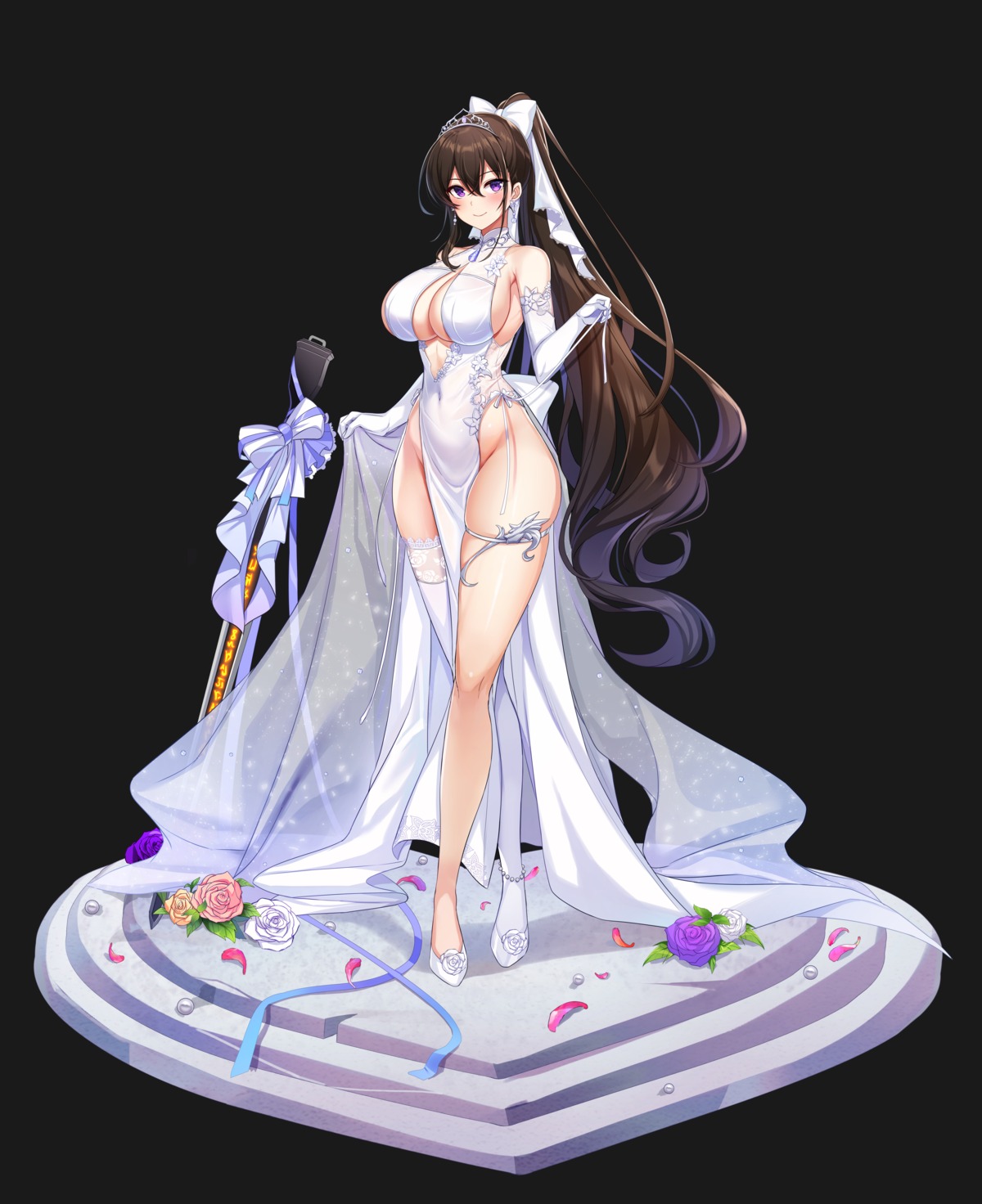 counter:side dress garter maett no_bra nopan see_through thighhighs wedding_dress