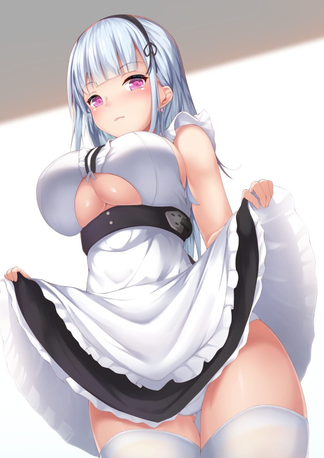 azur_lane cameltoe dido_(azur_lane) maid no_bra pantsu skirt_lift tatsumiya_kagari thighhighs underboob