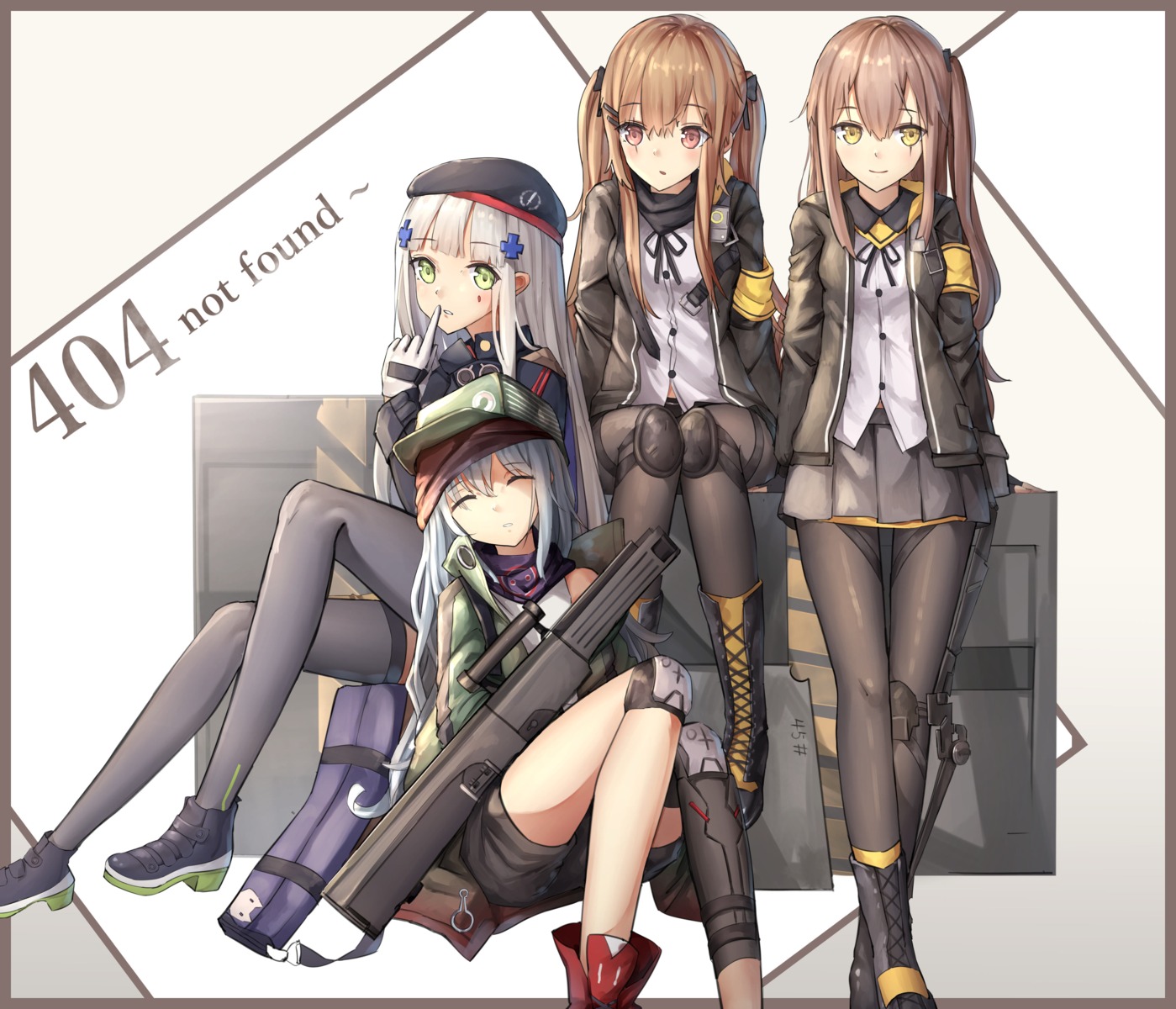 bkyuuc g11_(girls_frontline) garter girls_frontline gun heels hk416_(girls_frontline) pantyhose thighhighs ump45_(girls_frontline) ump9_(girls_frontline) uniform