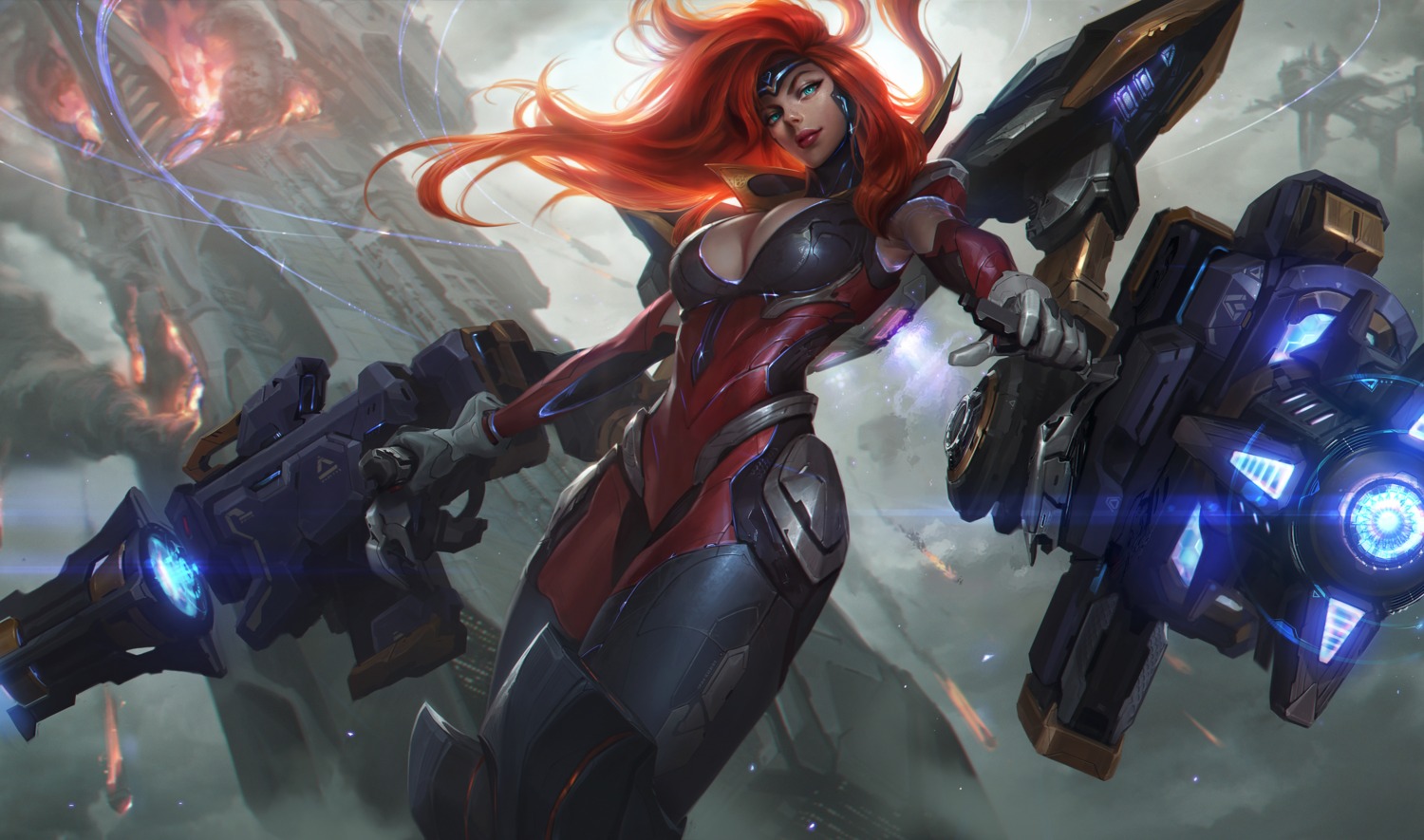 bodysuit cleavage gun league_of_legends miss_fortune tagme