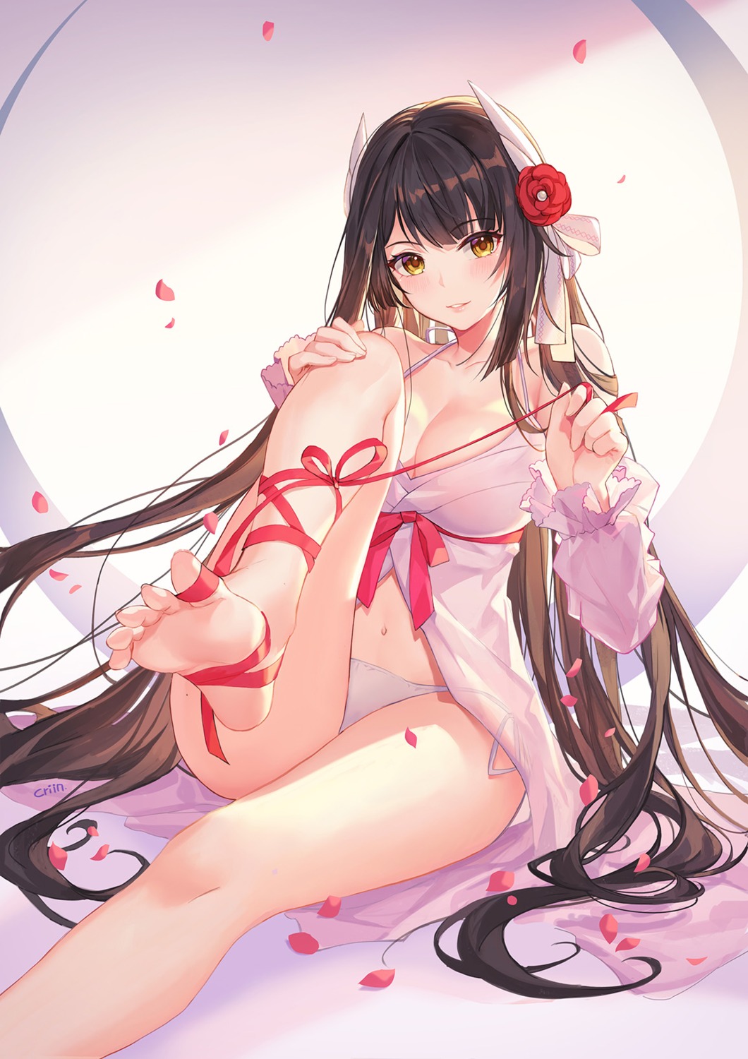 artist_revision azur_lane cleavage criin feet hiei_(azur_lane) horns lingerie pantsu see_through string_panties