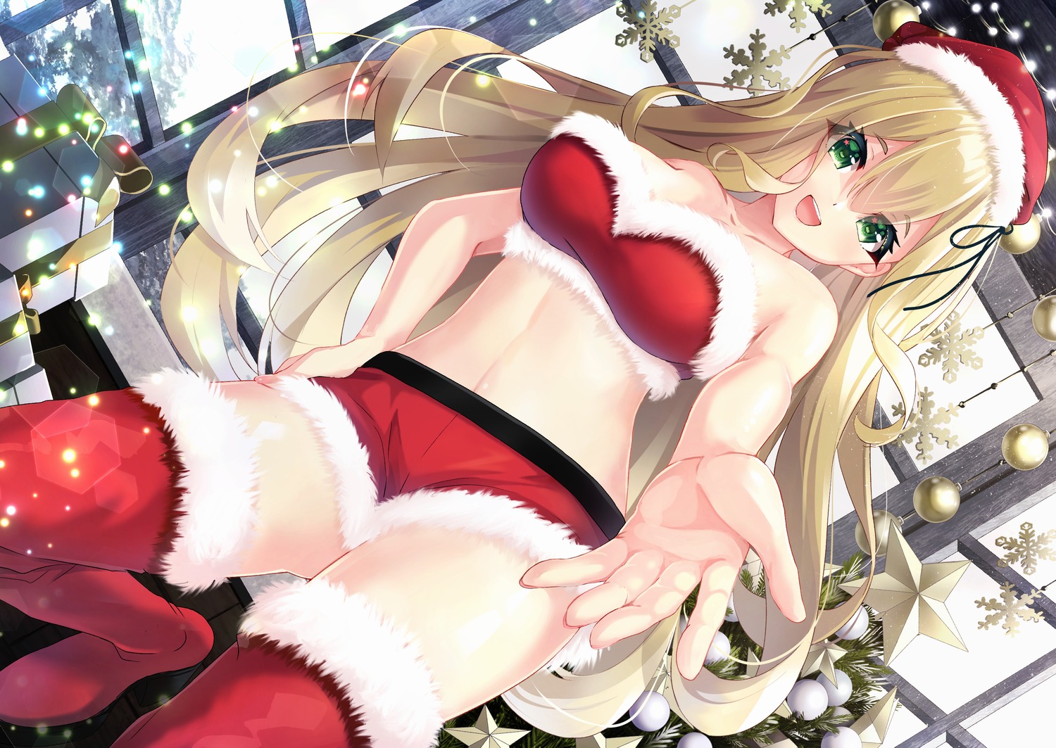 christmas natsu_(anta_tte_hitoha) no_bra thighhighs