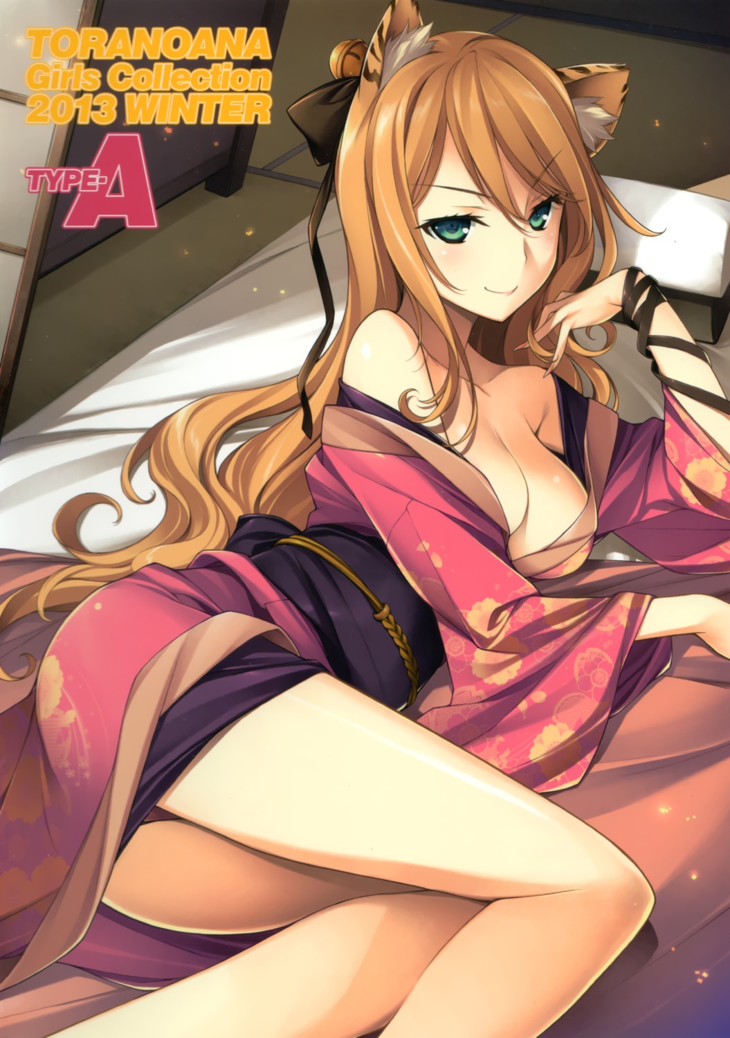 animal_ears cleavage kikuchi_seiji kimono nekomimi no_bra toranoana