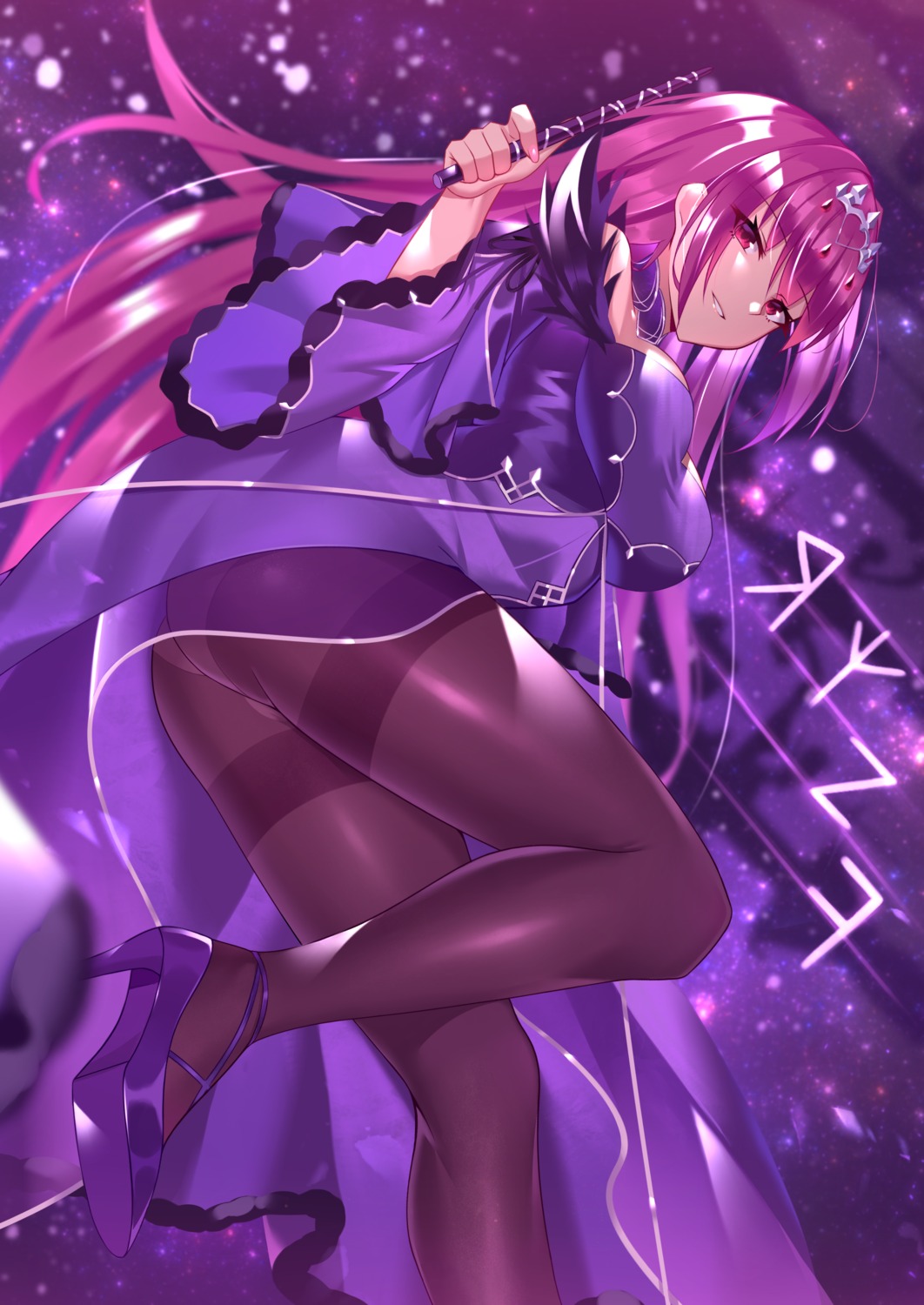 ass black_fire dress fate/grand_order heels pantsu pantyhose scathach_skadi skirt_lift weapon