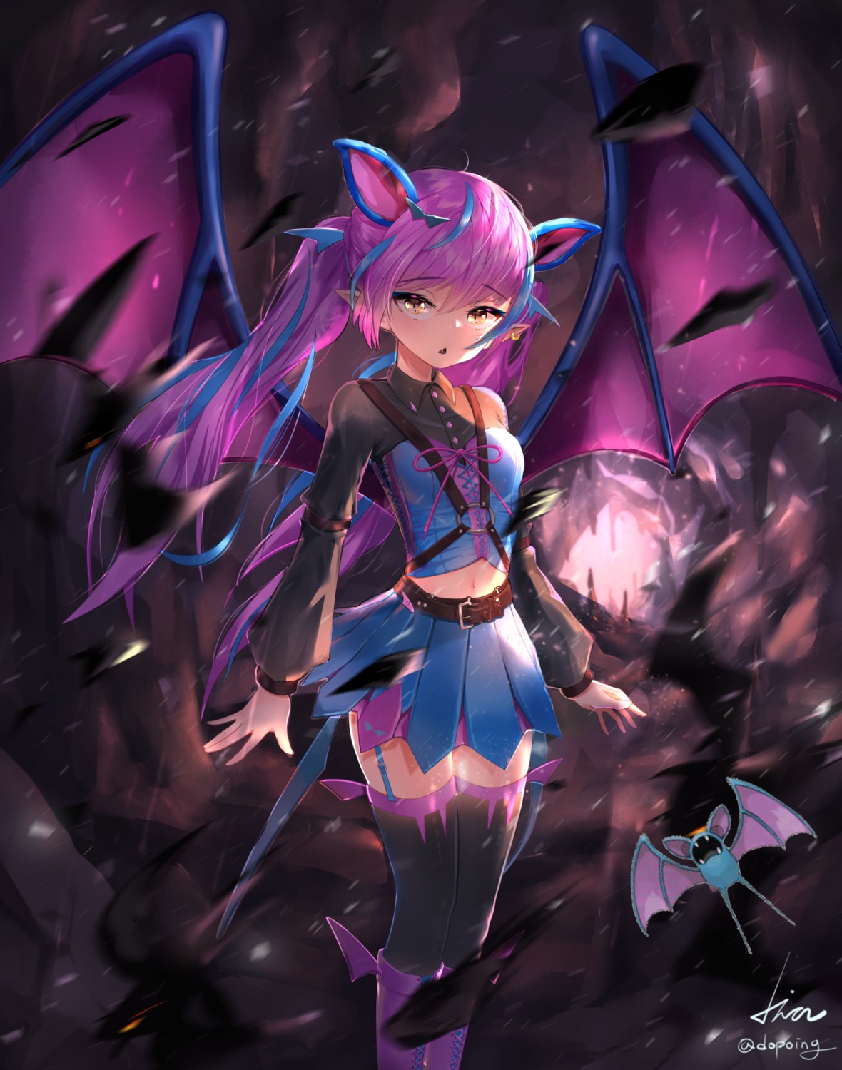 animal_ears anthropomorphization dopoing pointy_ears pokemon stockings thighhighs wings zubat