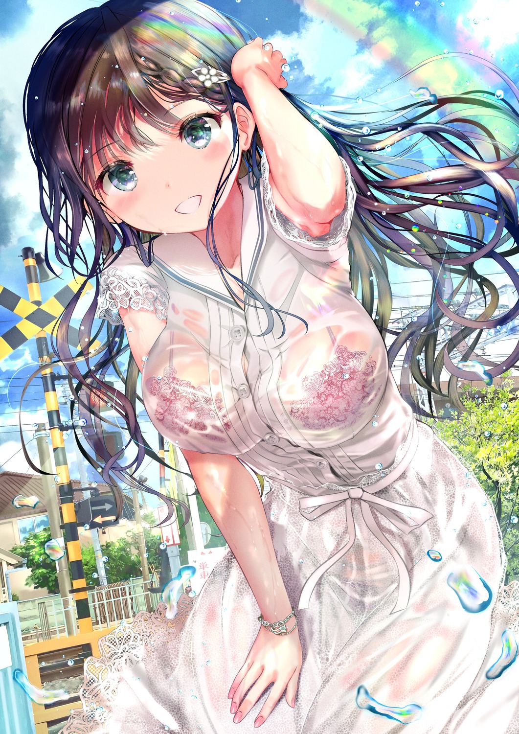 bra dress ogata_tei pantsu see_through wet_clothes