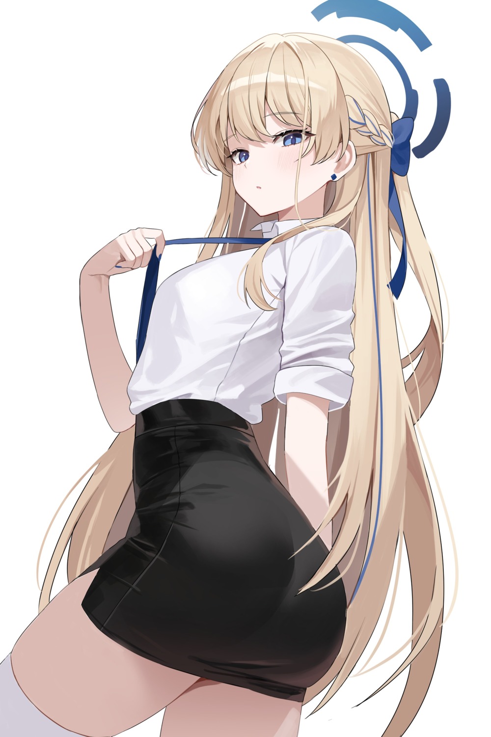 ass asuma_toki blue_archive dress_shirt halo nannung thighhighs