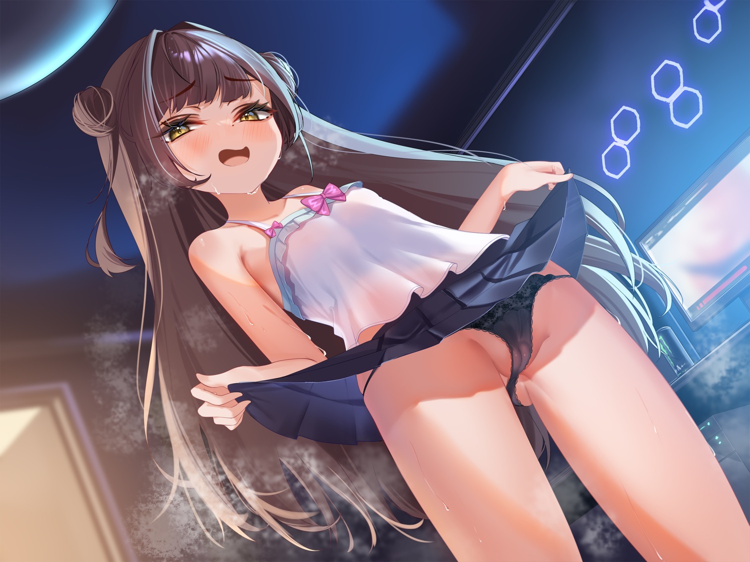 cameltoe loli mashiropp no_bra pantsu see_through skirt_lift thong