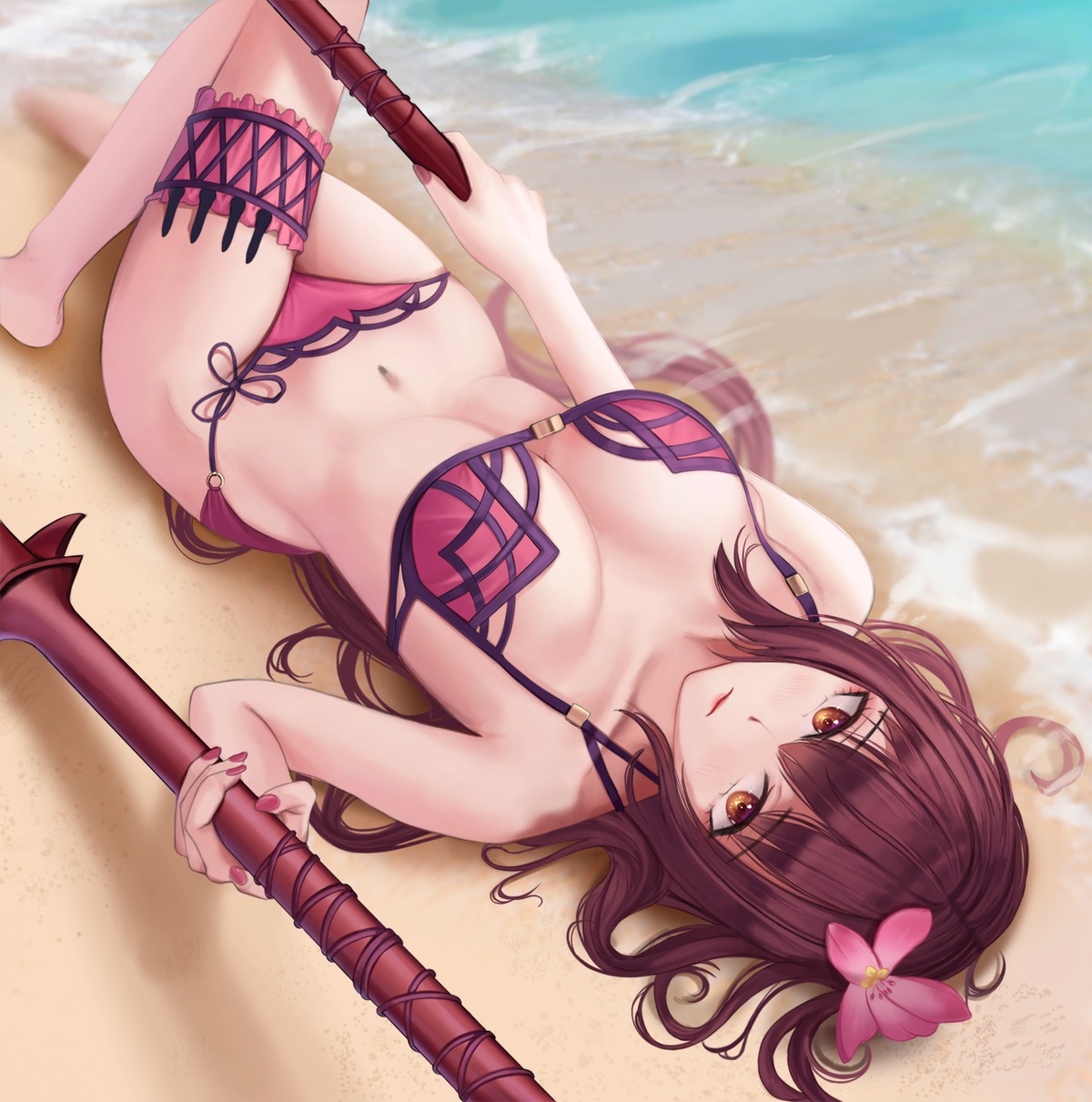 bikini fate/grand_order gaji garter scathach_(fate/grand_order) swimsuits weapon