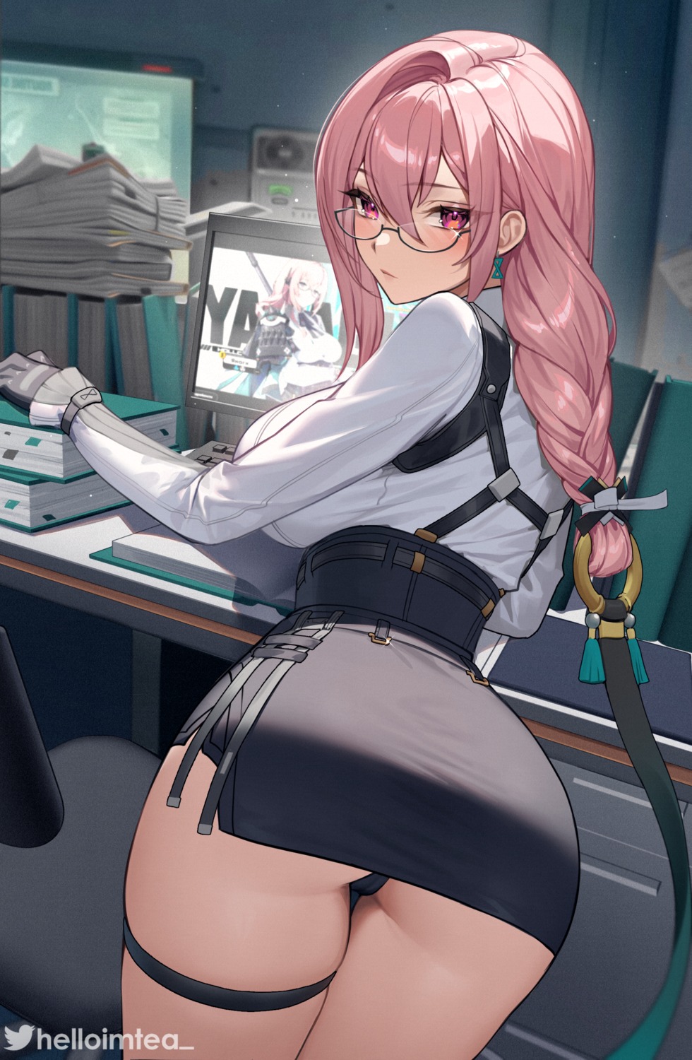 ass cameltoe garter helloimtea megane pantsu skirt_lift tsukishiro_yanagi zenless_zone_zero