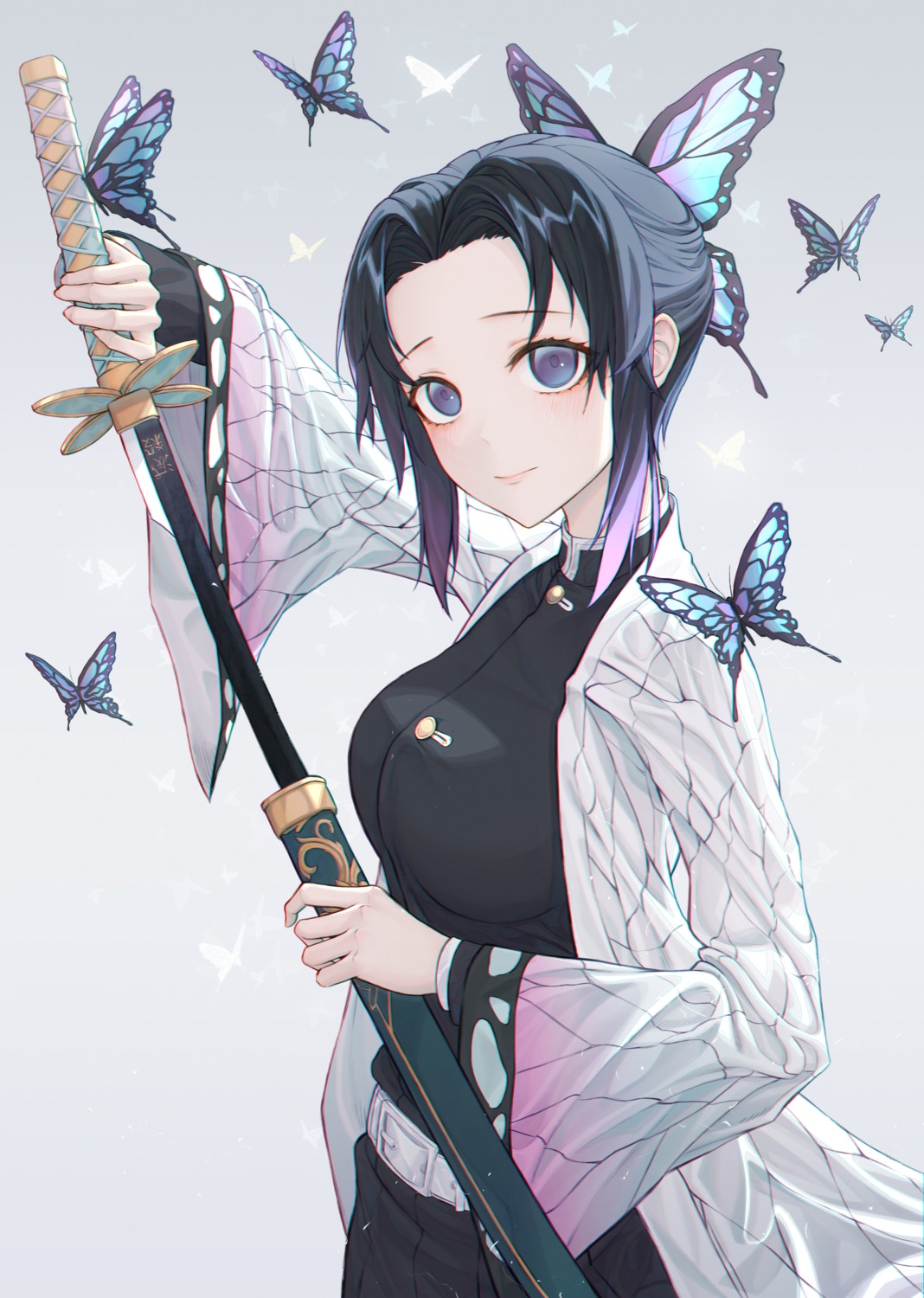 eichi_(skskdi12z) japanese_clothes kimetsu_no_yaiba kochou_shinobu sword uniform