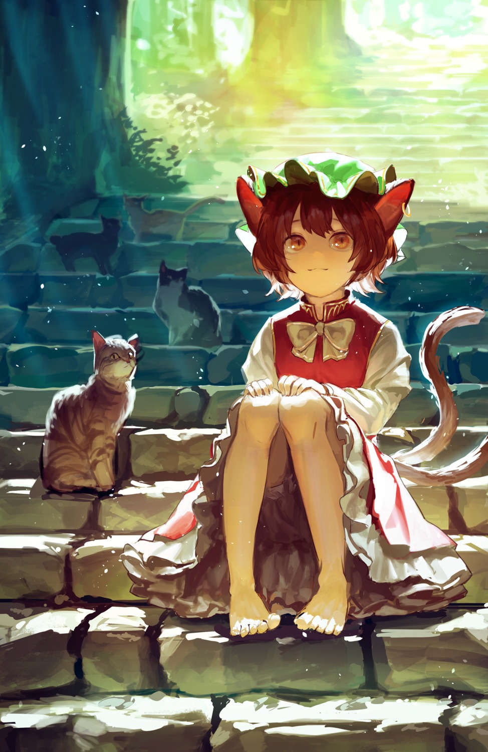 animal_ears bloomers chen feet motsuba neko nekomimi skirt_lift tail touhou