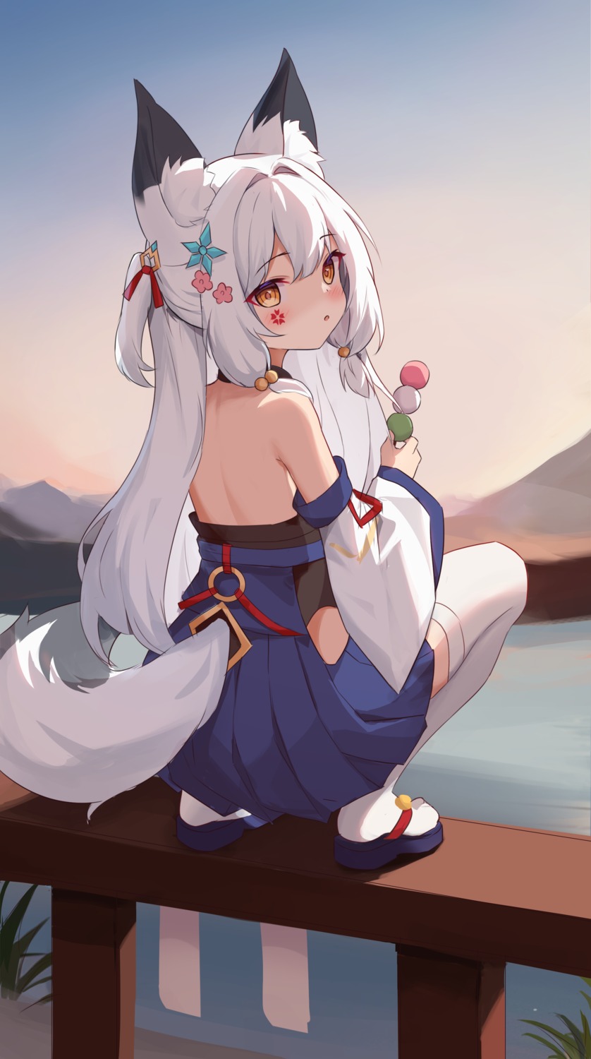 animal_ears ass japanese_clothes kitsune no_bra synring97 tail tattoo thighhighs