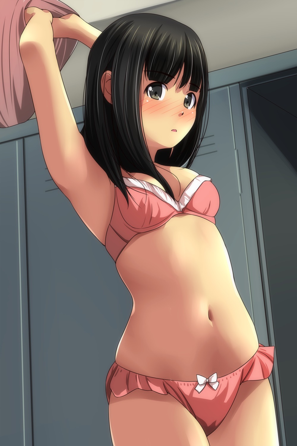 bra matsunaga_kouyou pantsu shirt_lift undressing