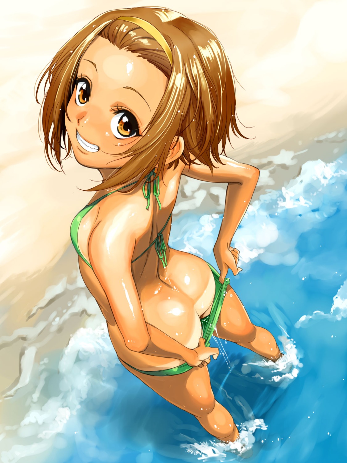 ass bikini k-on! loli mumu panty_pull swimsuits tainaka_ritsu tan_lines wet