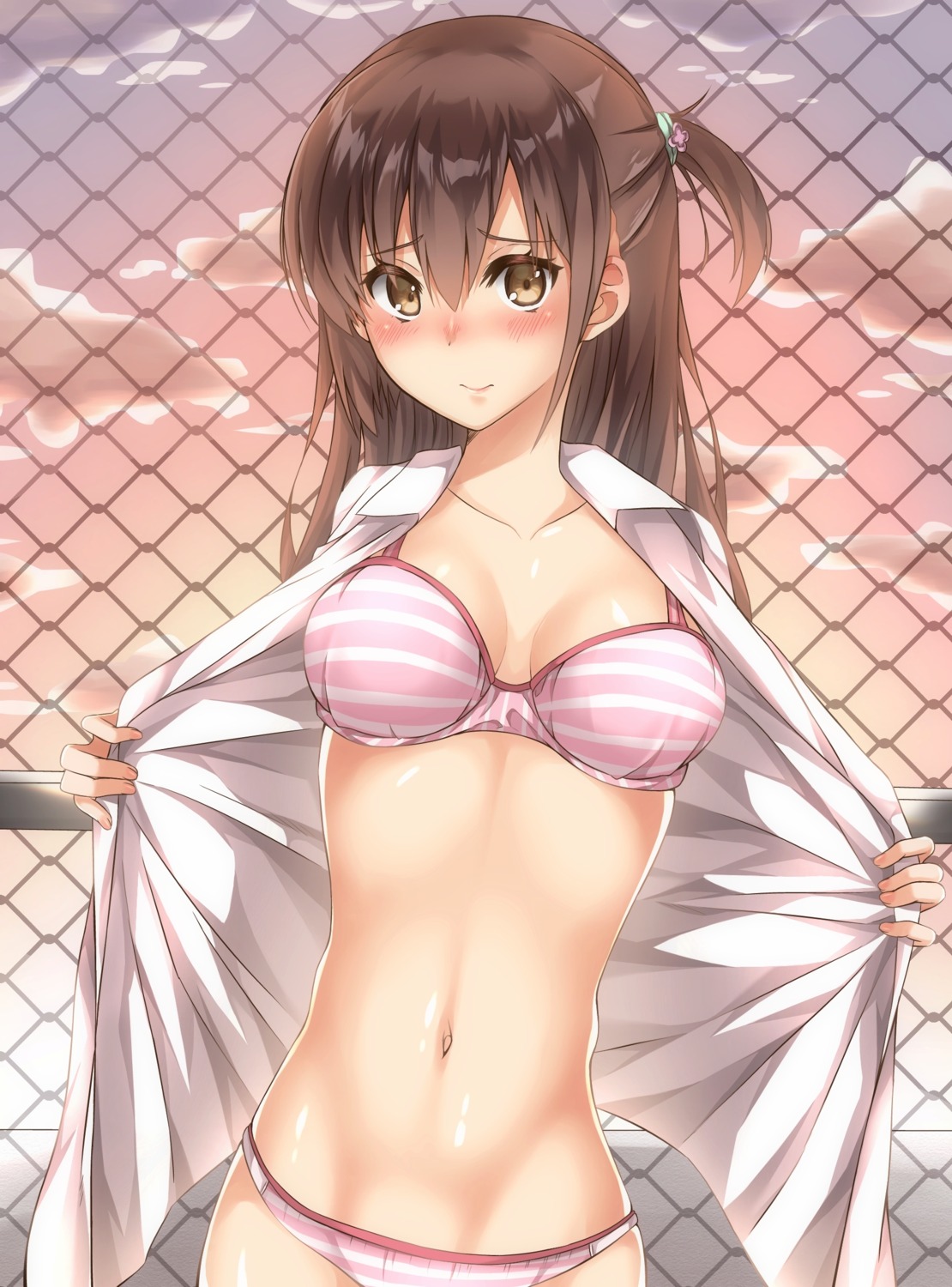 bra cleavage dress_shirt open_shirt pantsu yuuki_arisu