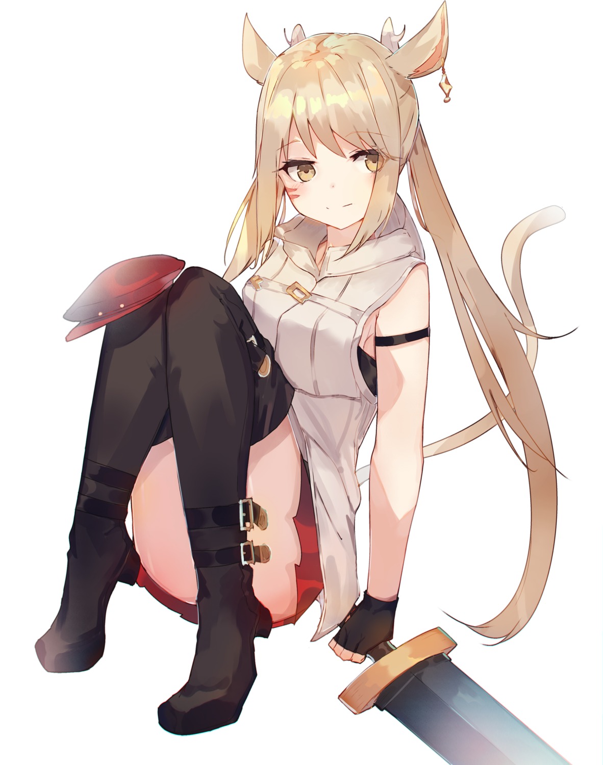 animal_ears final_fantasy final_fantasy_xiv heels miqo'te nekomimi skirt_lift sword thighhighs tota_(sizukurubiks)