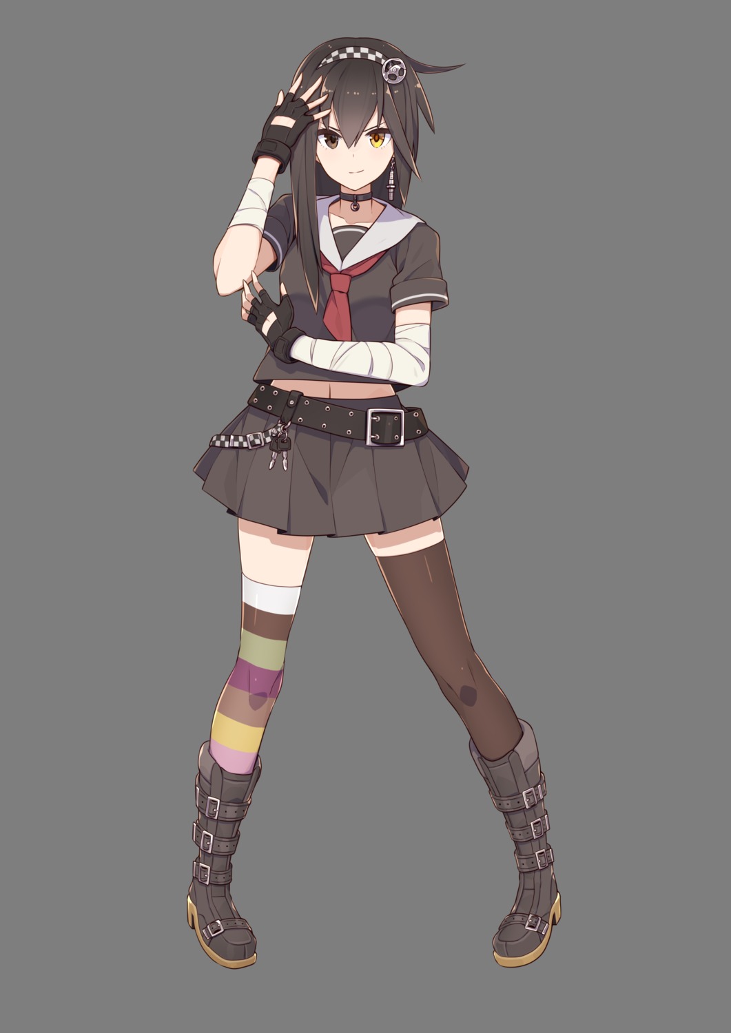 47_heroines bandages heels heterochromia housa_mutsumi seifuku thighhighs tomioka_jirou transparent_png