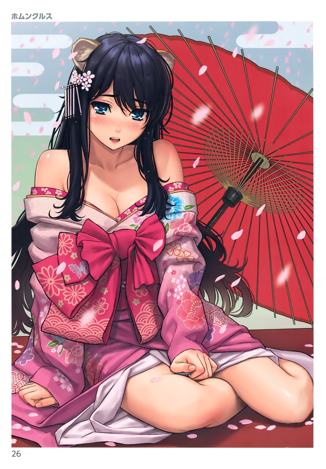 animal_ears cleavage homunculus kimono toranoana umbrella